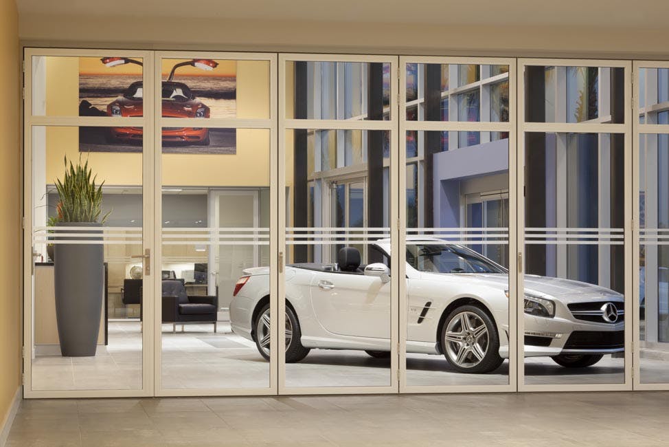 Operable-glass-doors-at-Mercedes-Benz-of-Ontario