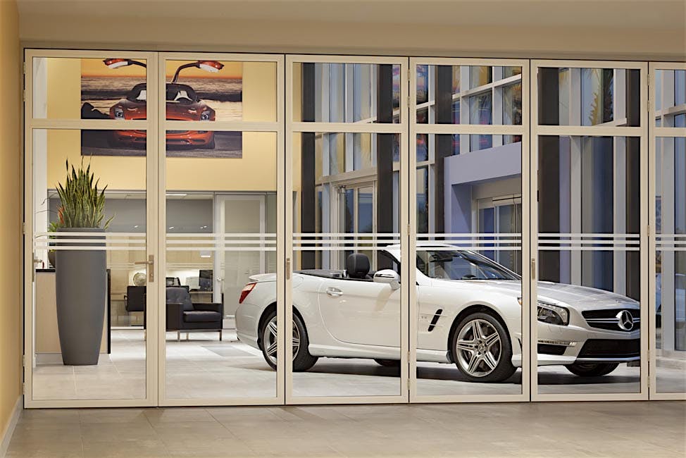 Operable-glass-doors-at-Mercedes-Benz-of-Ontario