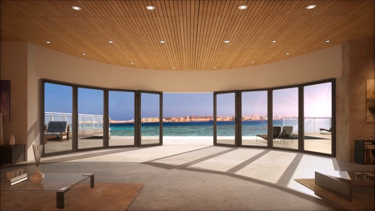 NanaWall Inward Opening Segmented Curved Folding Unit Animation