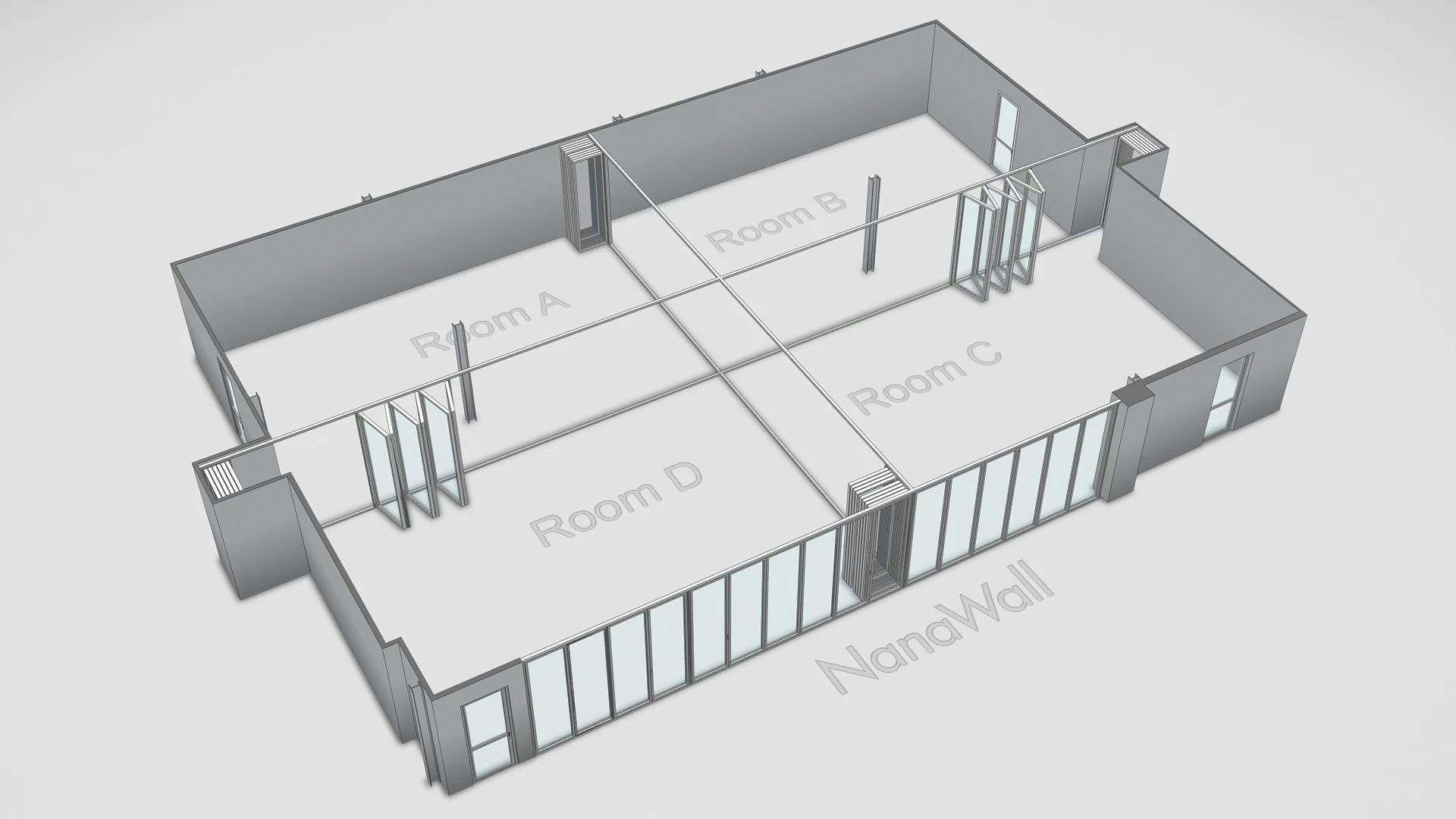 Acoustical folding glass walls animation - T-Intersection layout at Montgomery ISD