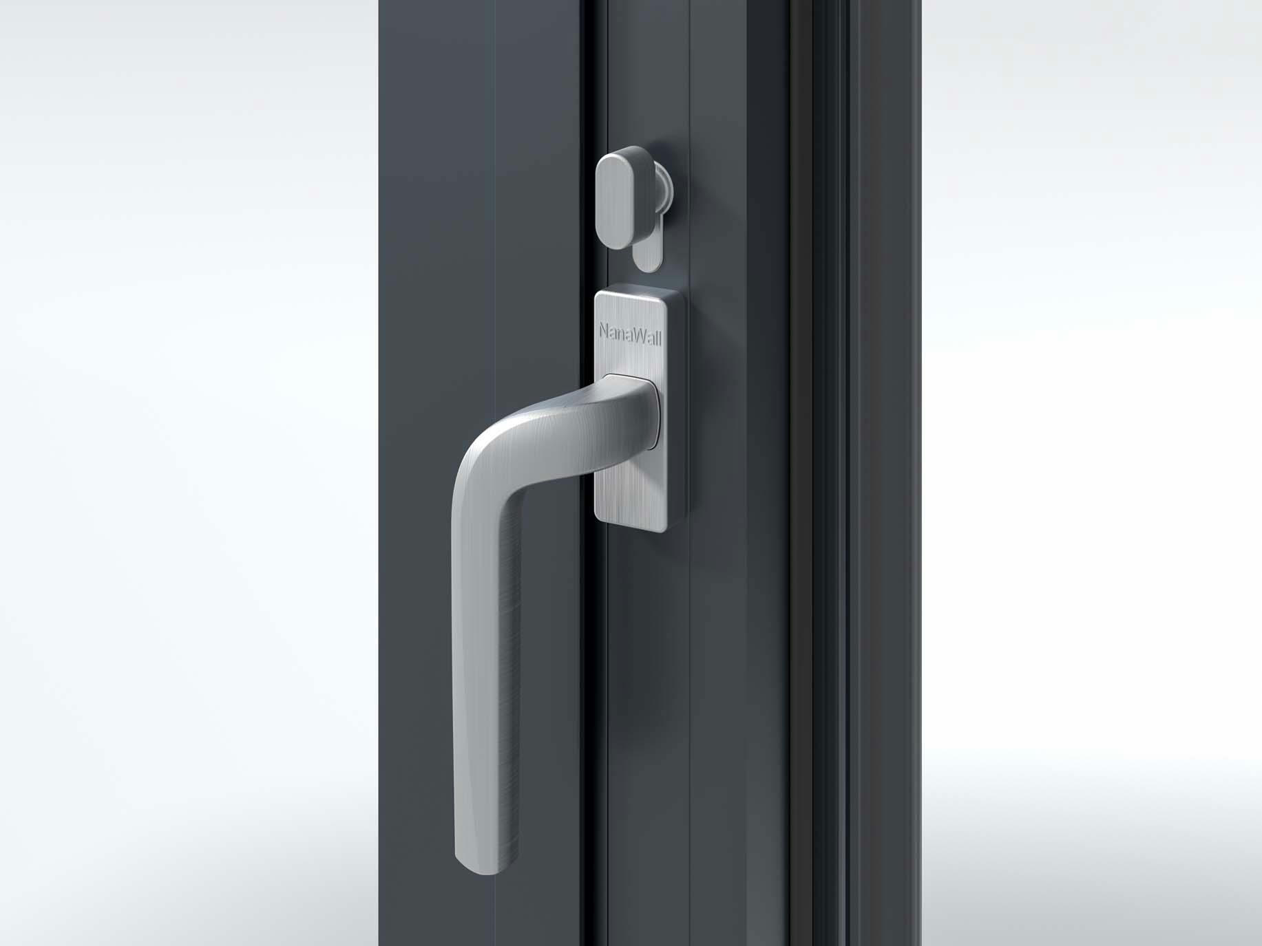 Silver Stainless Steel Cranked Handles with Thumb Turn | NanaWall NW MultiSlide 630