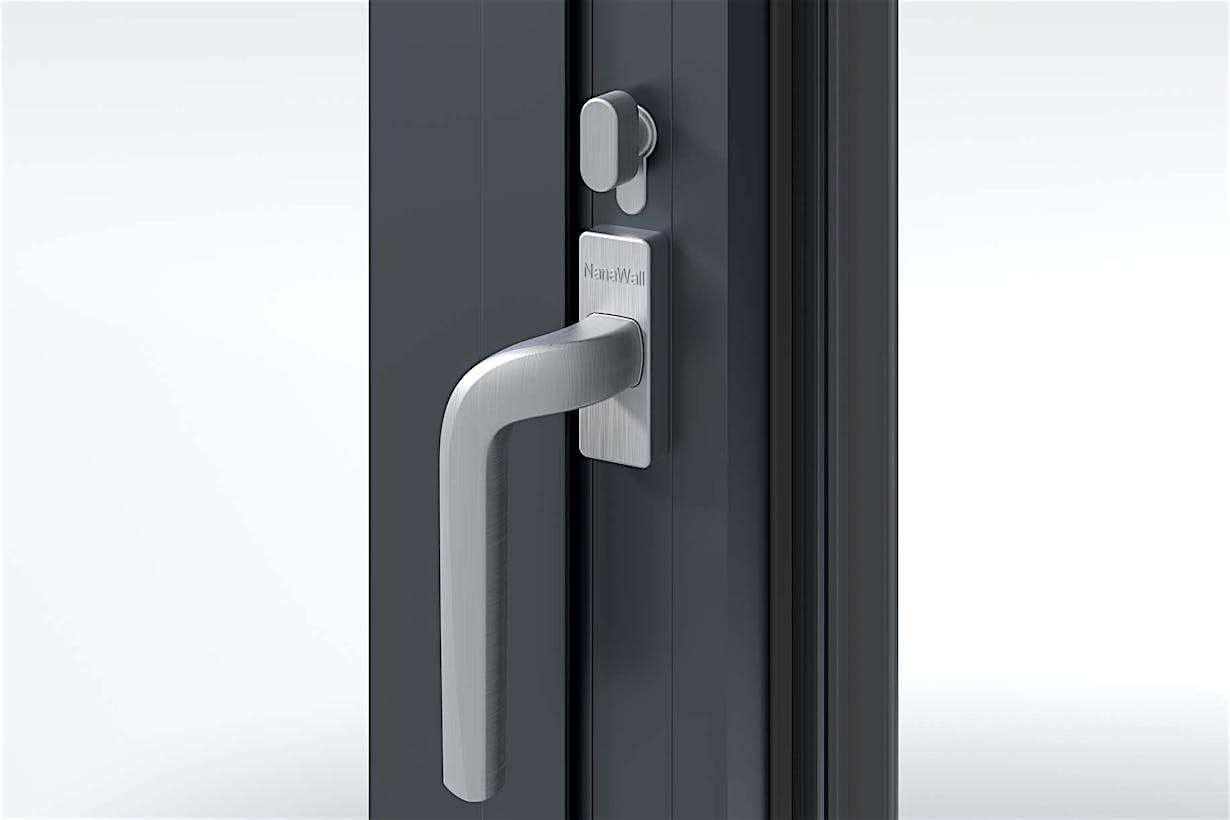 Silver Stainless Steel Cranked Handles with Thumb Turn | NanaWall NW MultiSlide 630