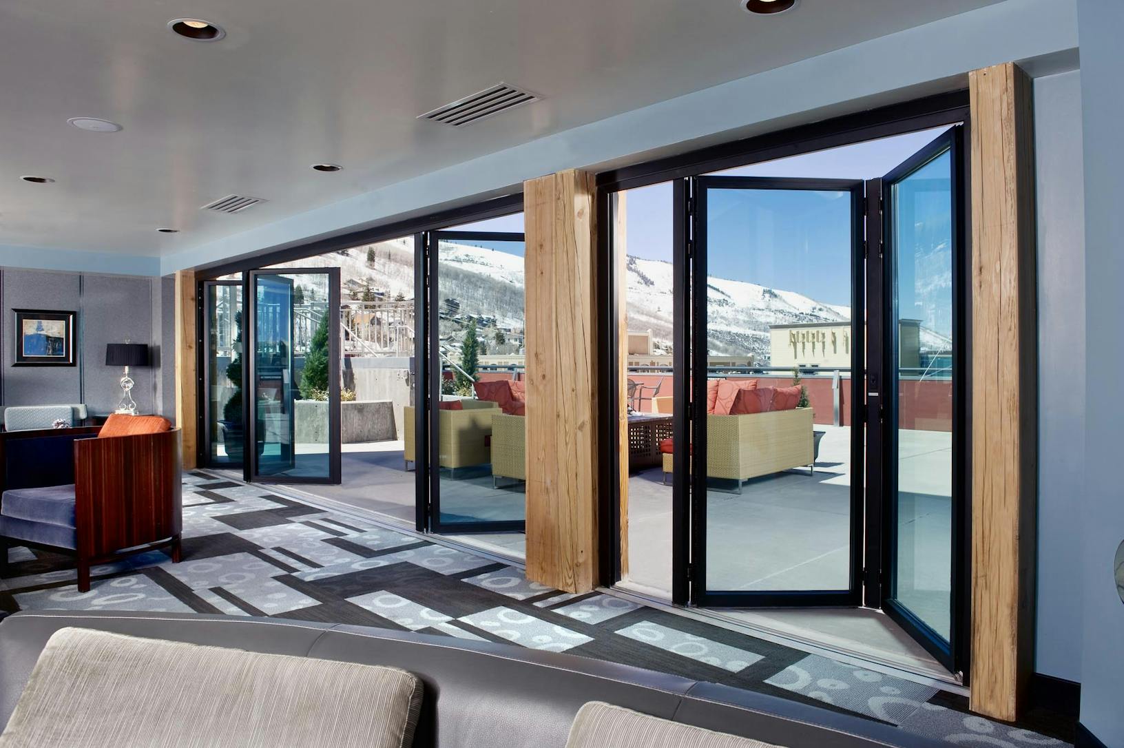 SL70 large opening glass walls at a sky lodge in Park City, UT