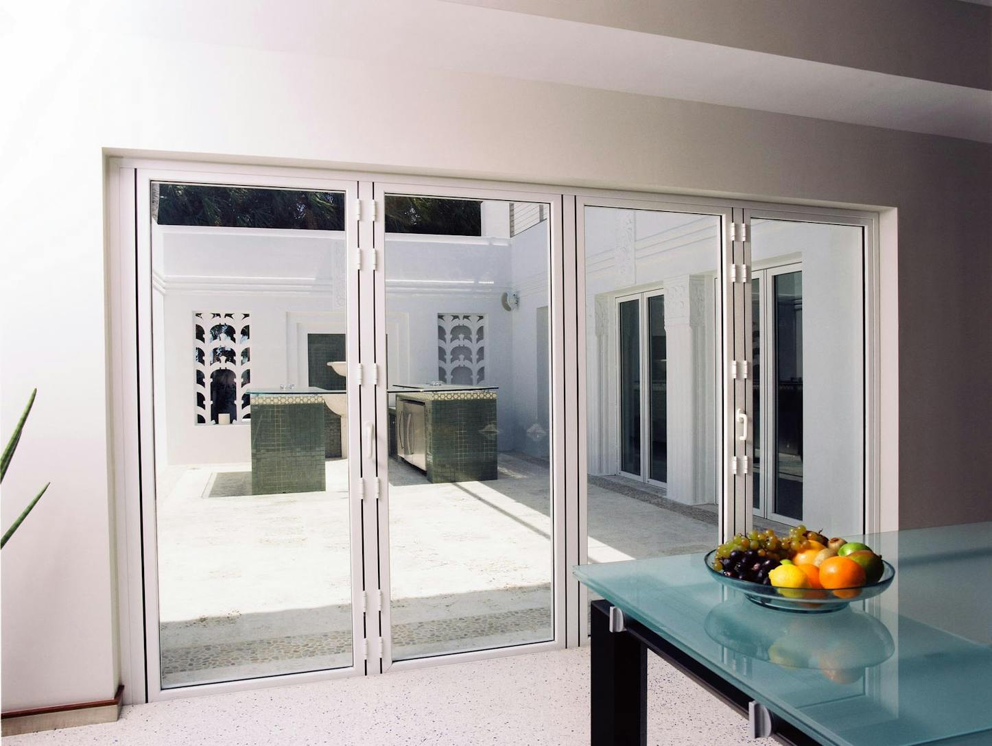 SL73 Large white house with pool exterior - Extreme weather resistance glass walls