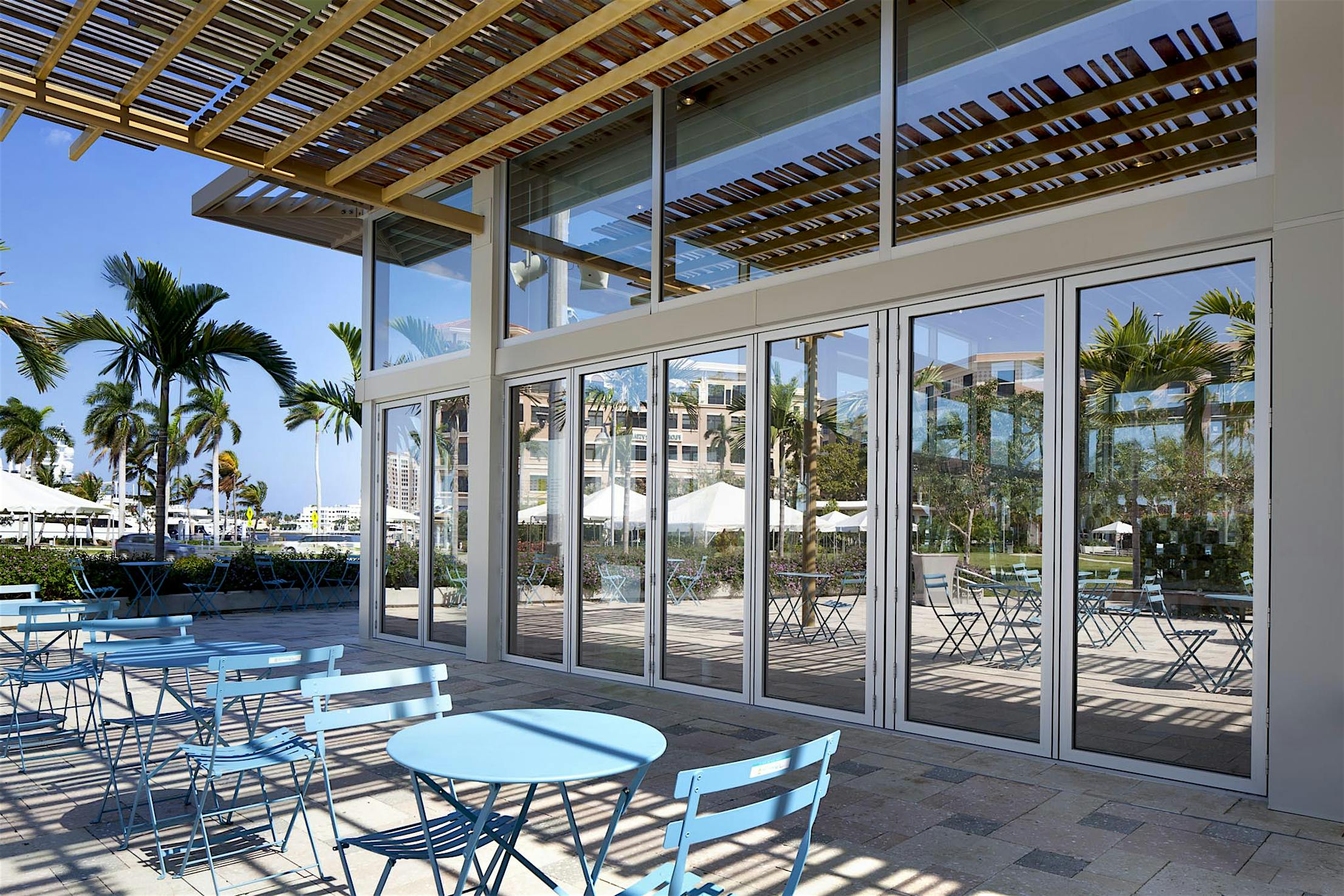 Weather resistant folding glass walls