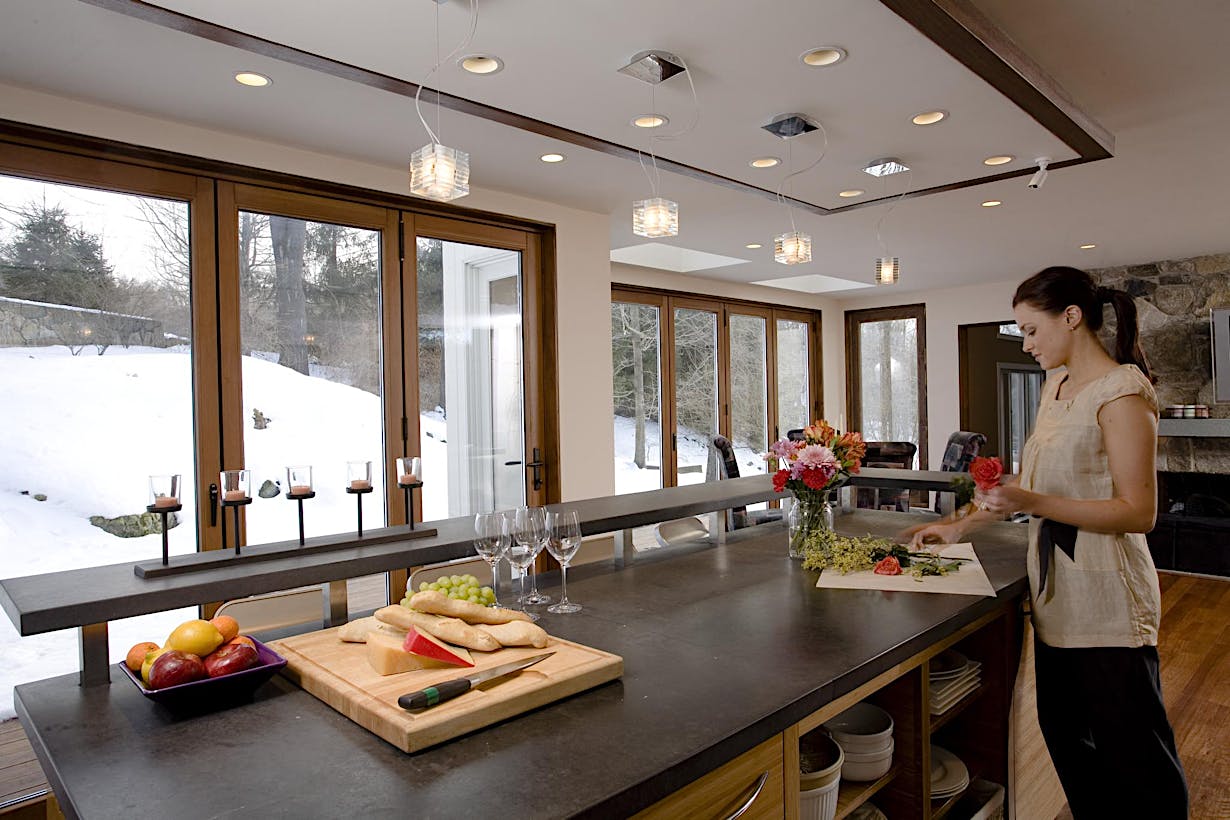Kitchen Counter with Accordion Glass Doors 