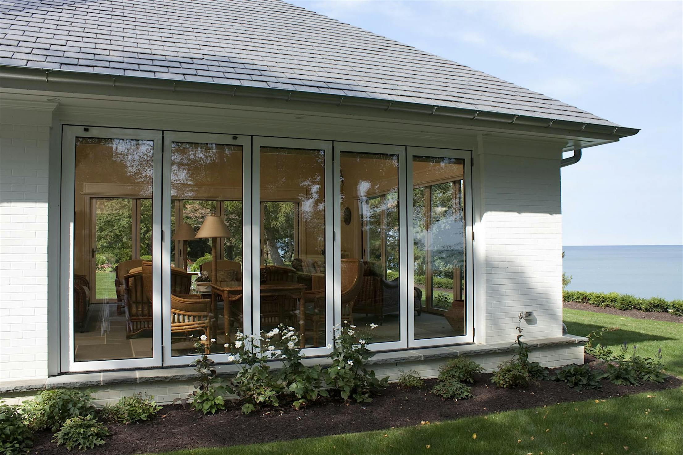a house with glass doors