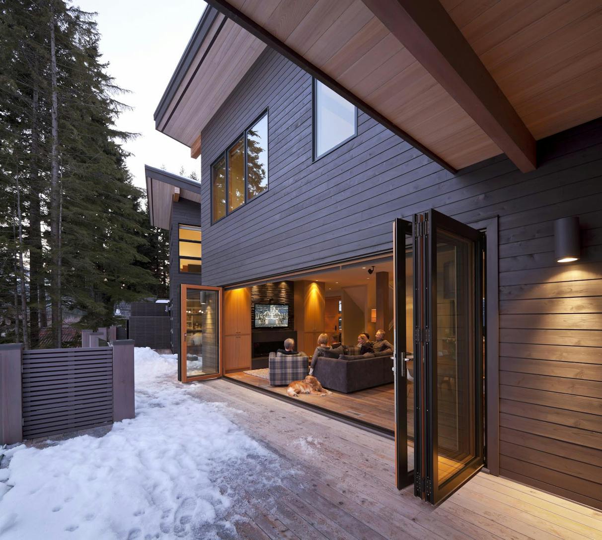 NW Clad 740 Folding patio doors performing on snow - closed exterior