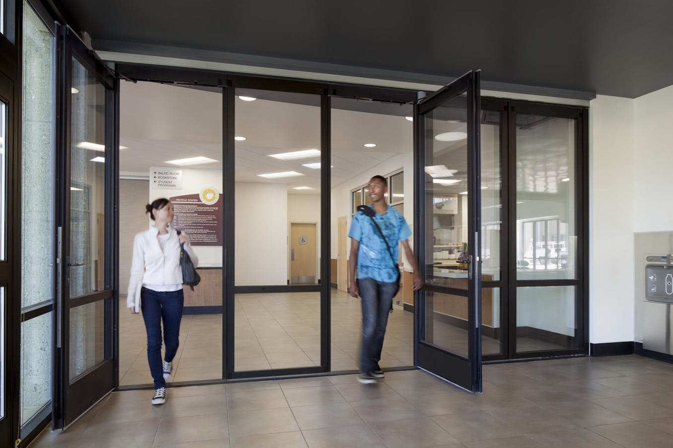 Commercial Swing Glass Doors at West Valley College - Opening Exterior