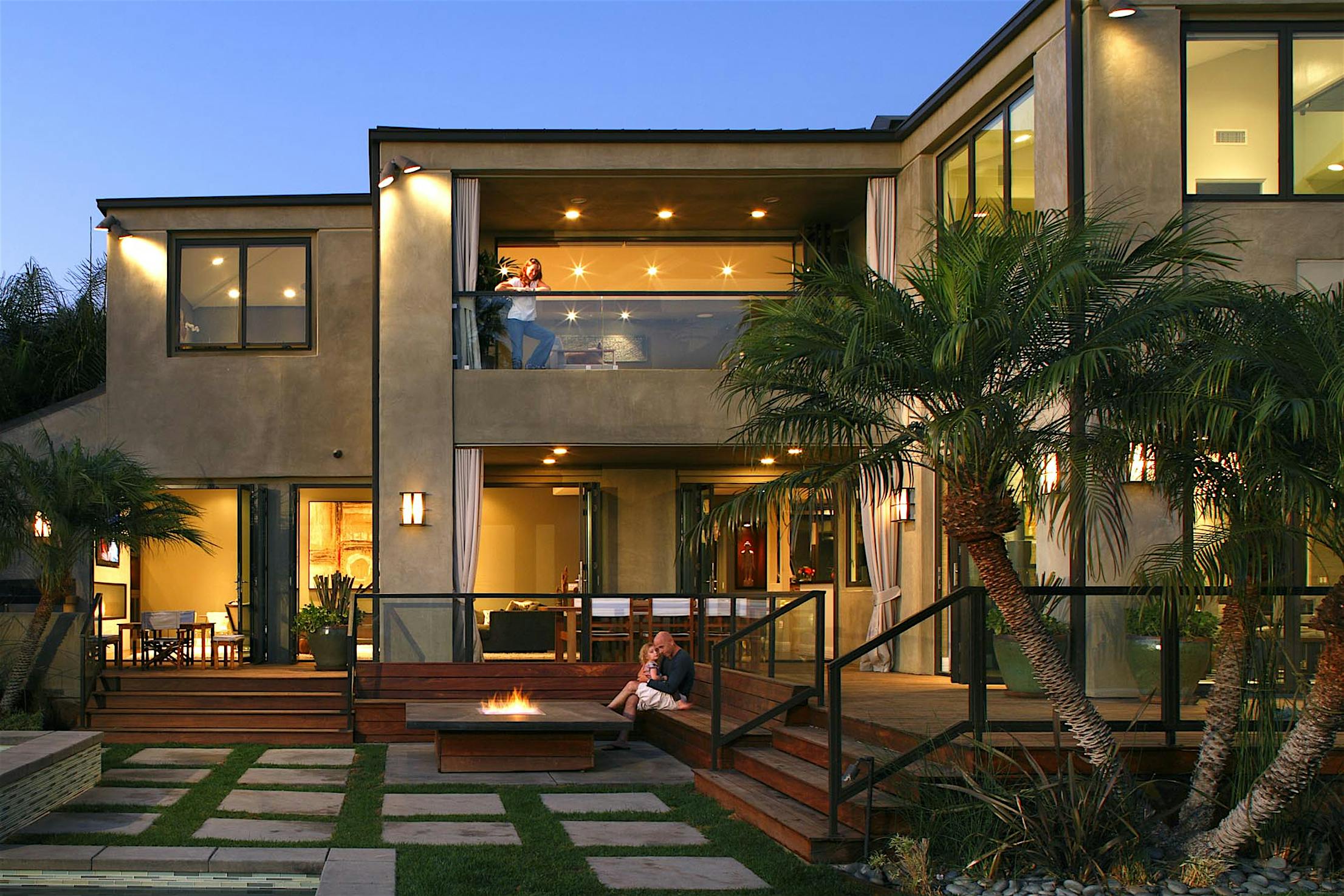 SL45 Modern two story house with large opening glass walls