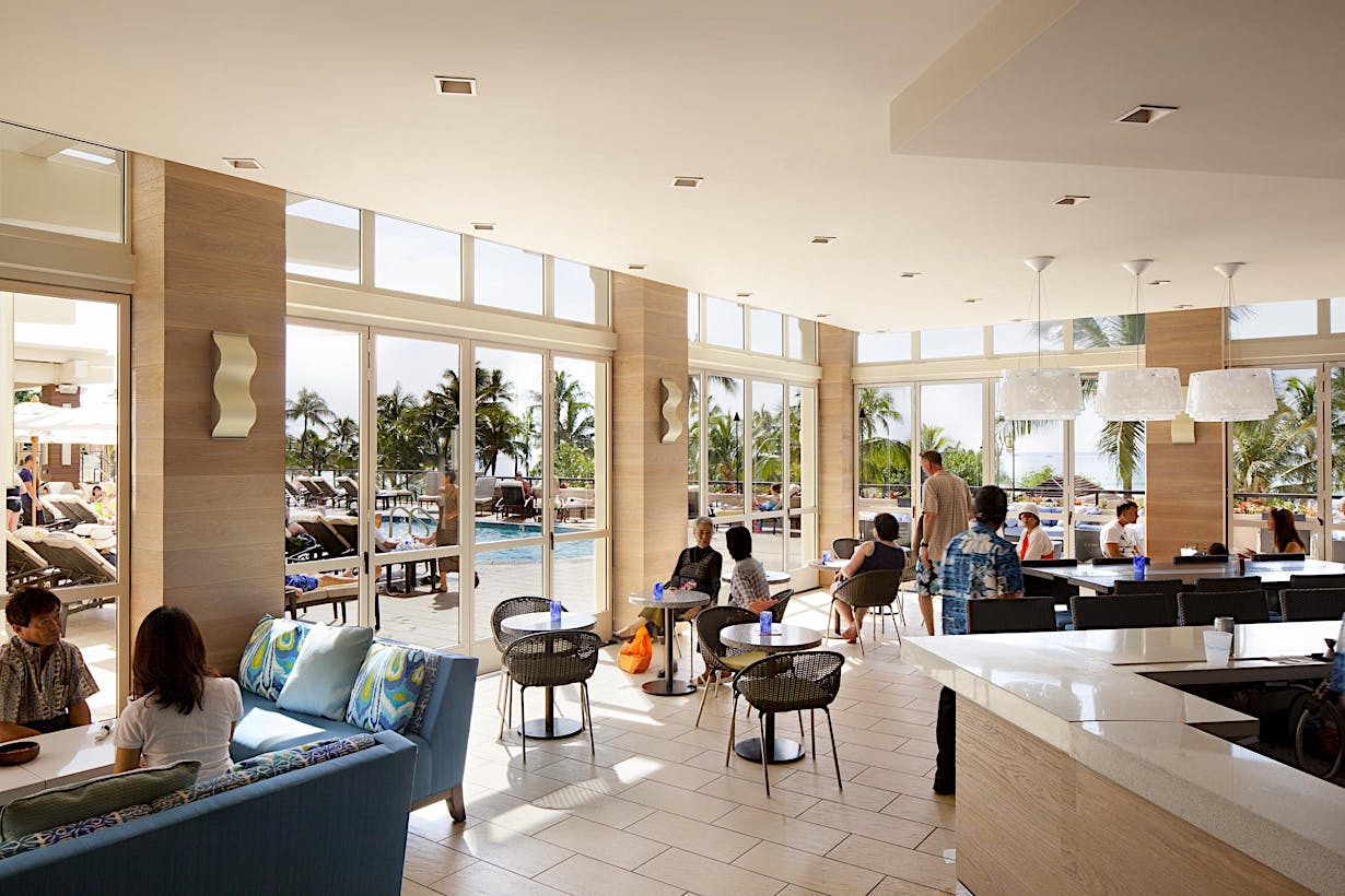Hotel pool with folding patio doors