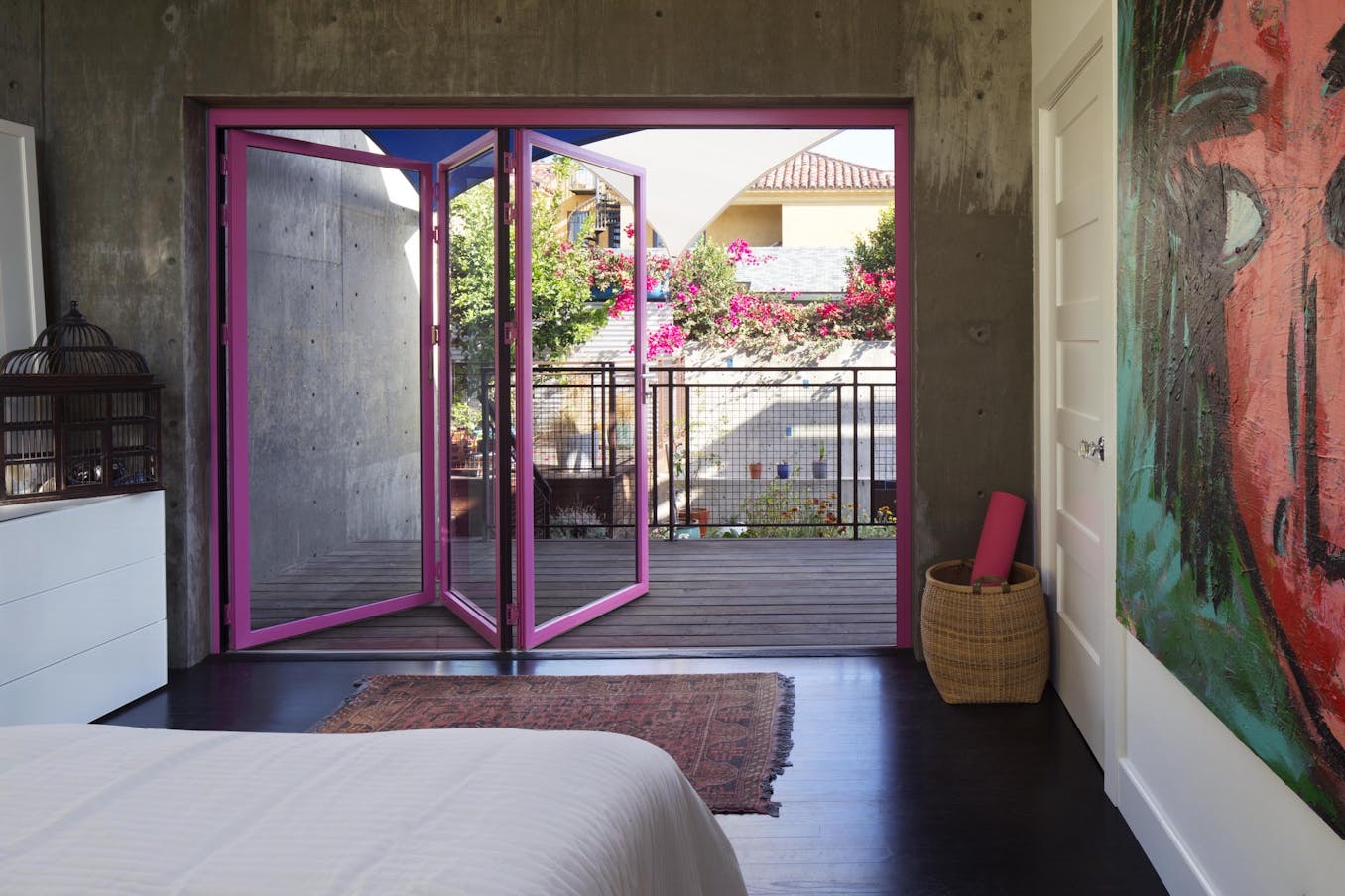 Bedroom folding glass walls - opening interior