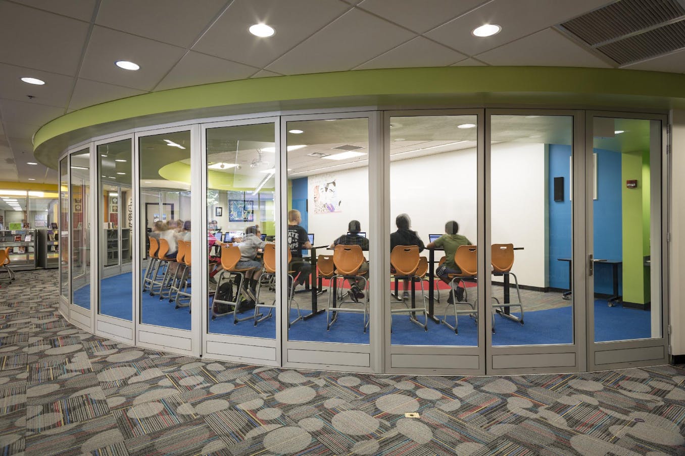 Hadley High School curved glass walls with tempered glass for safety