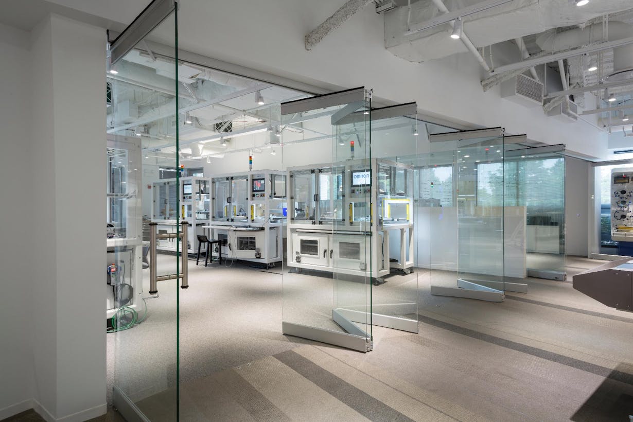 Omron lab with all glass folding walls and doors