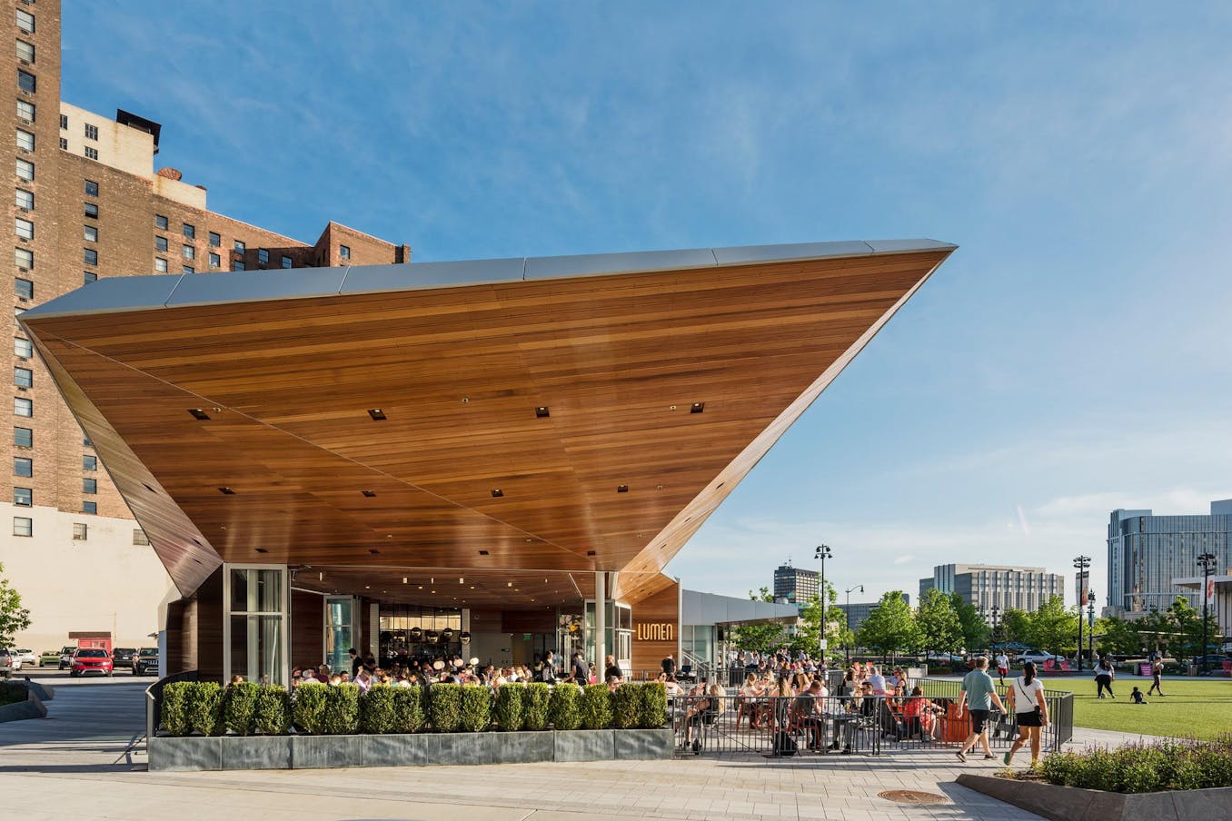 Lumen at Bacon Park in Detroit features a folding glass system