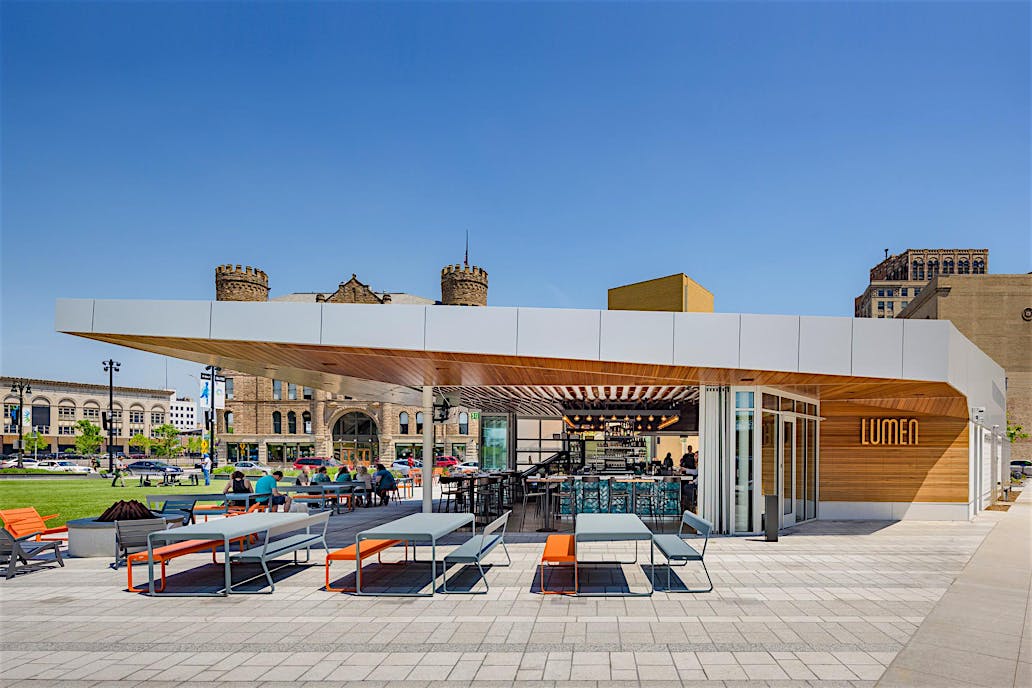 Lumen Detroit at Beacon Park, MI - Exterior folding glass walls