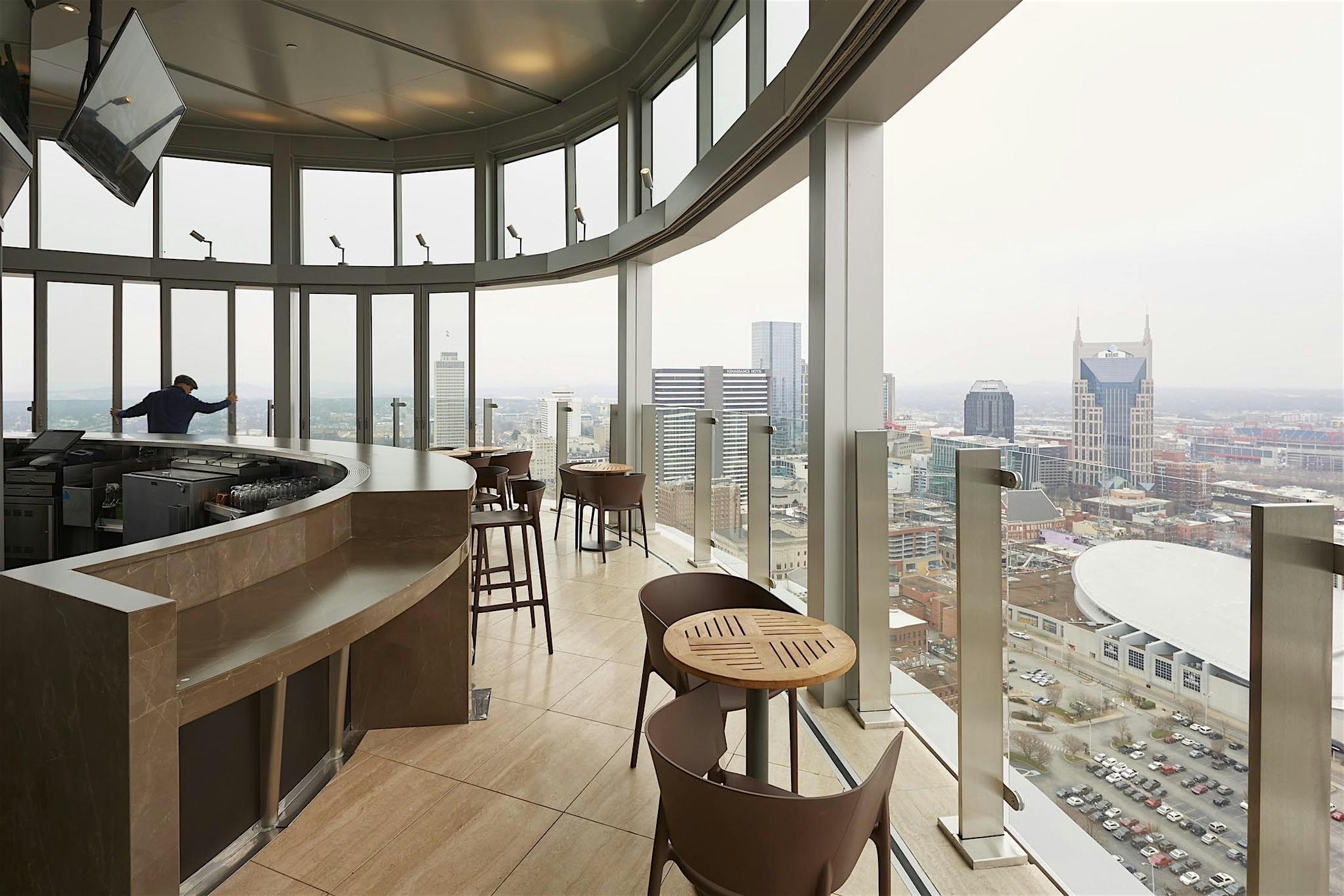 Segmented curved sliding glass walls at JW Marriot Nashville