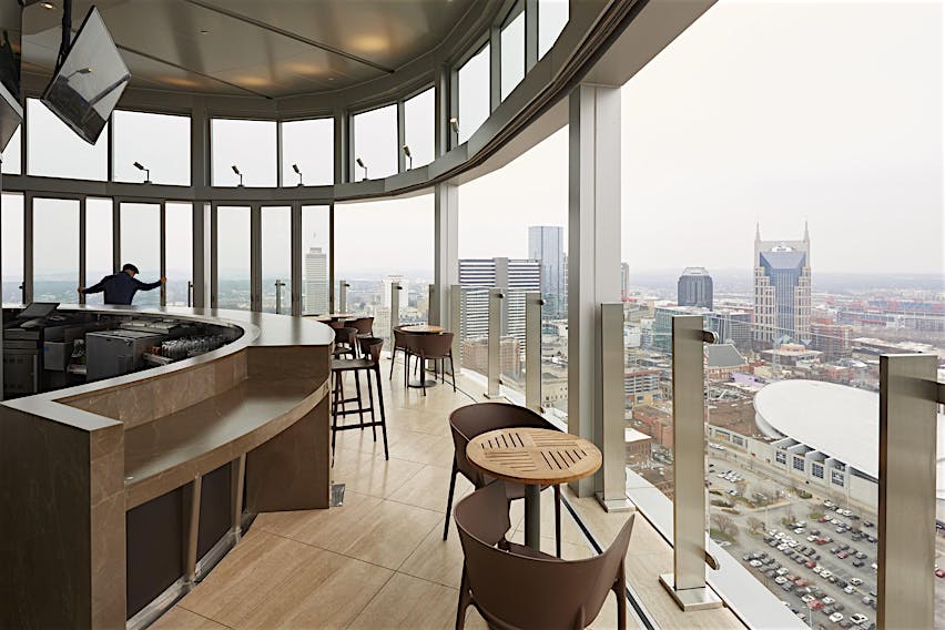 Segmented curved sliding glass walls at JW Marriot Nashville
