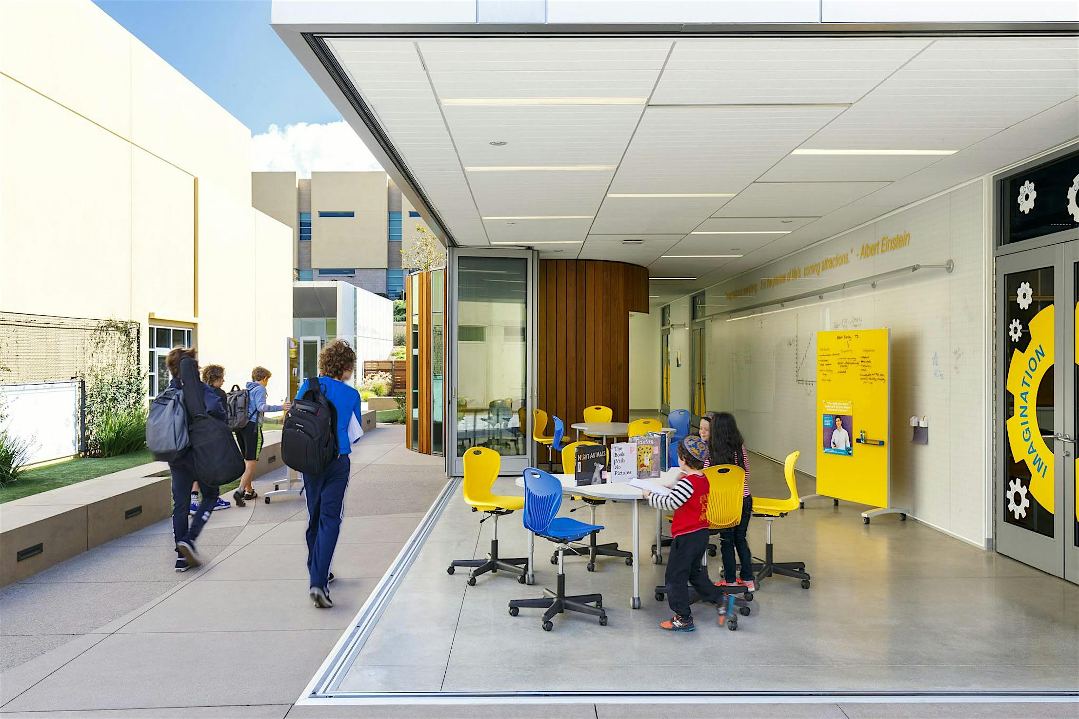 Flex space classroom with zero corner folding glass walls