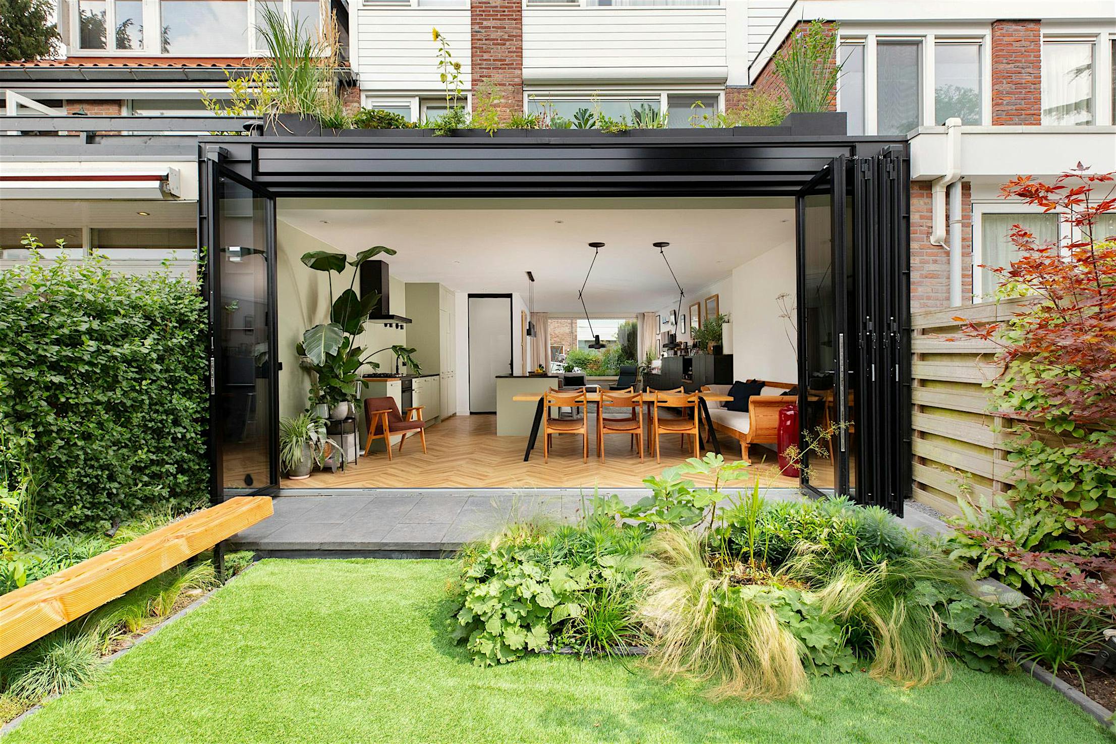 NW Aluminum 640 folding patio doors - Opened exterior day view