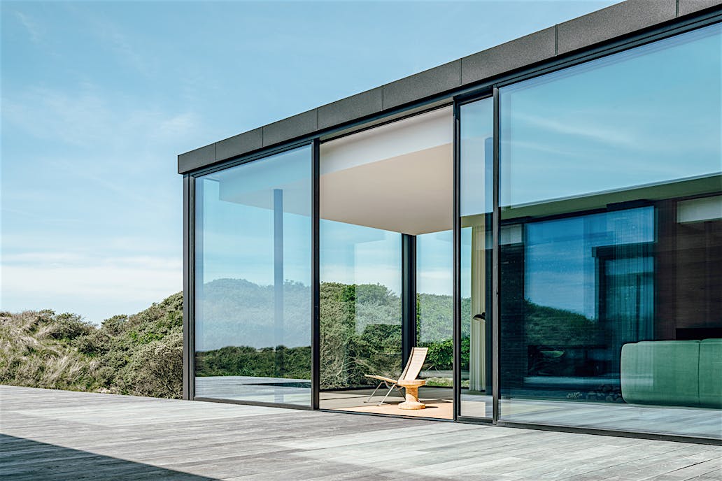 Large opening glass walls at Seaside Denmark