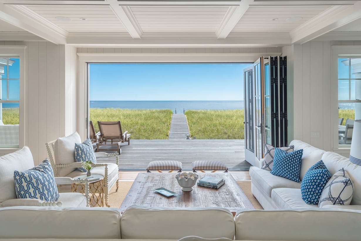 Bi-Folding doors in a ocean view living room 