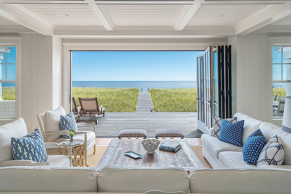 Bi-Folding doors in a ocean view living room