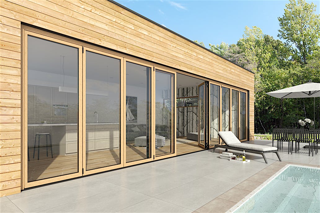 wood framed opening glass walls