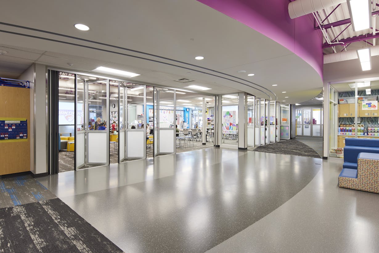 Acoustical folding glass walls at Centerview Elementary School- Flex-Space Classrooms