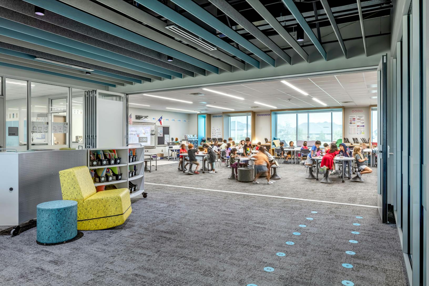 Interior acoustical movable glass walls at Minett Elementary school 