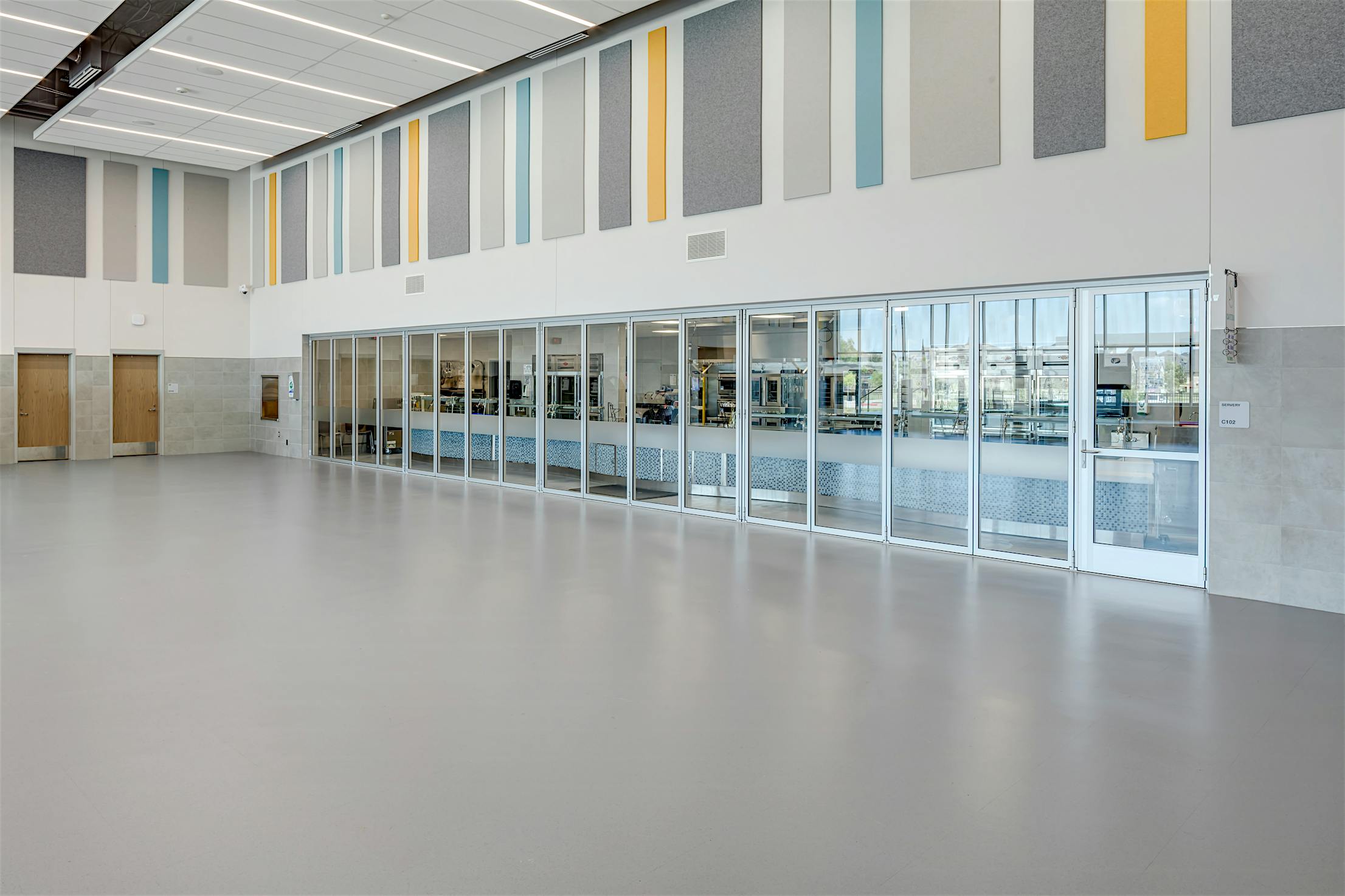 Acoustical movable glass walls at Minett Elementary school - closed exterior