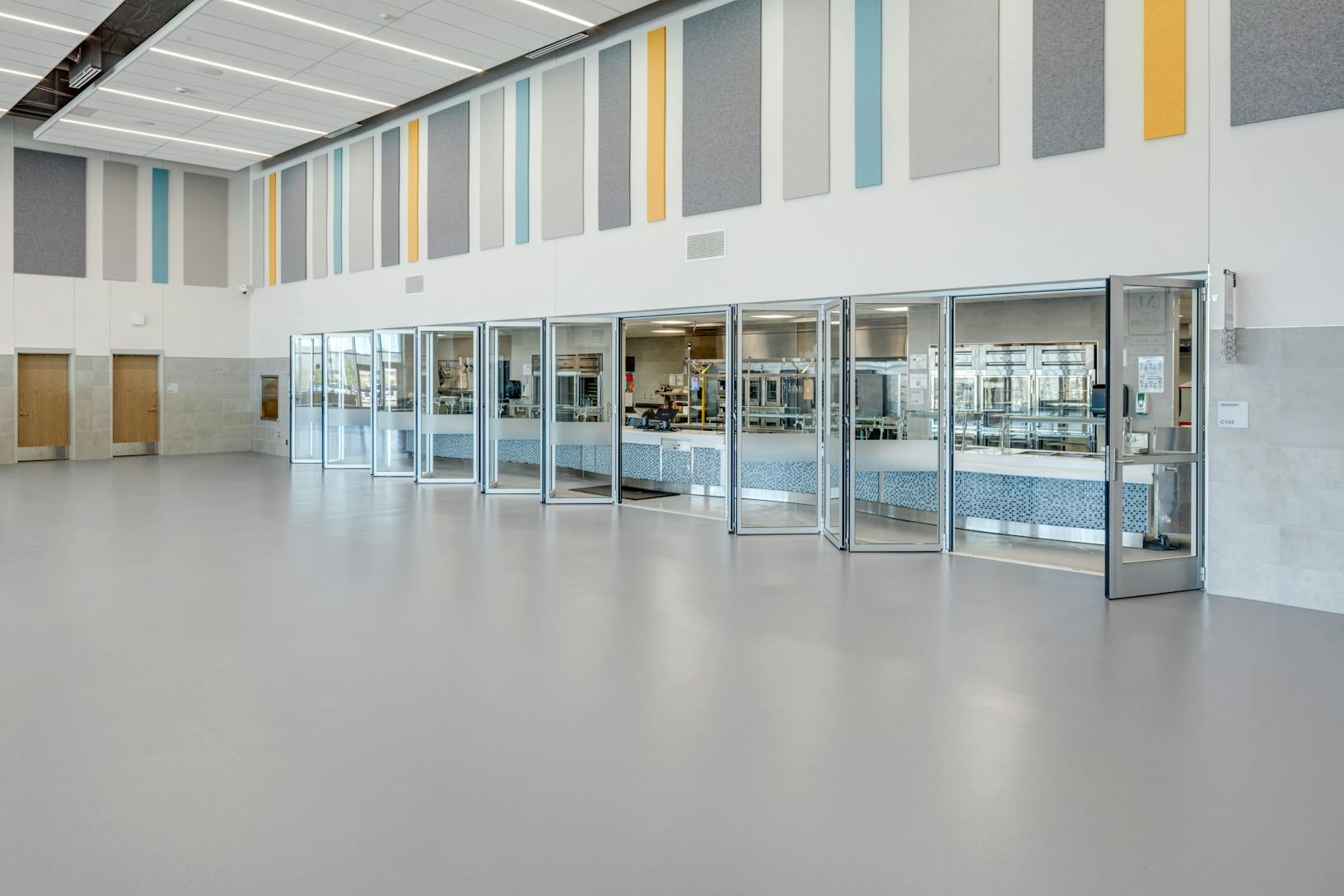 Classroom acoustical movable glass walls at Minett Elementary- Folding exterior