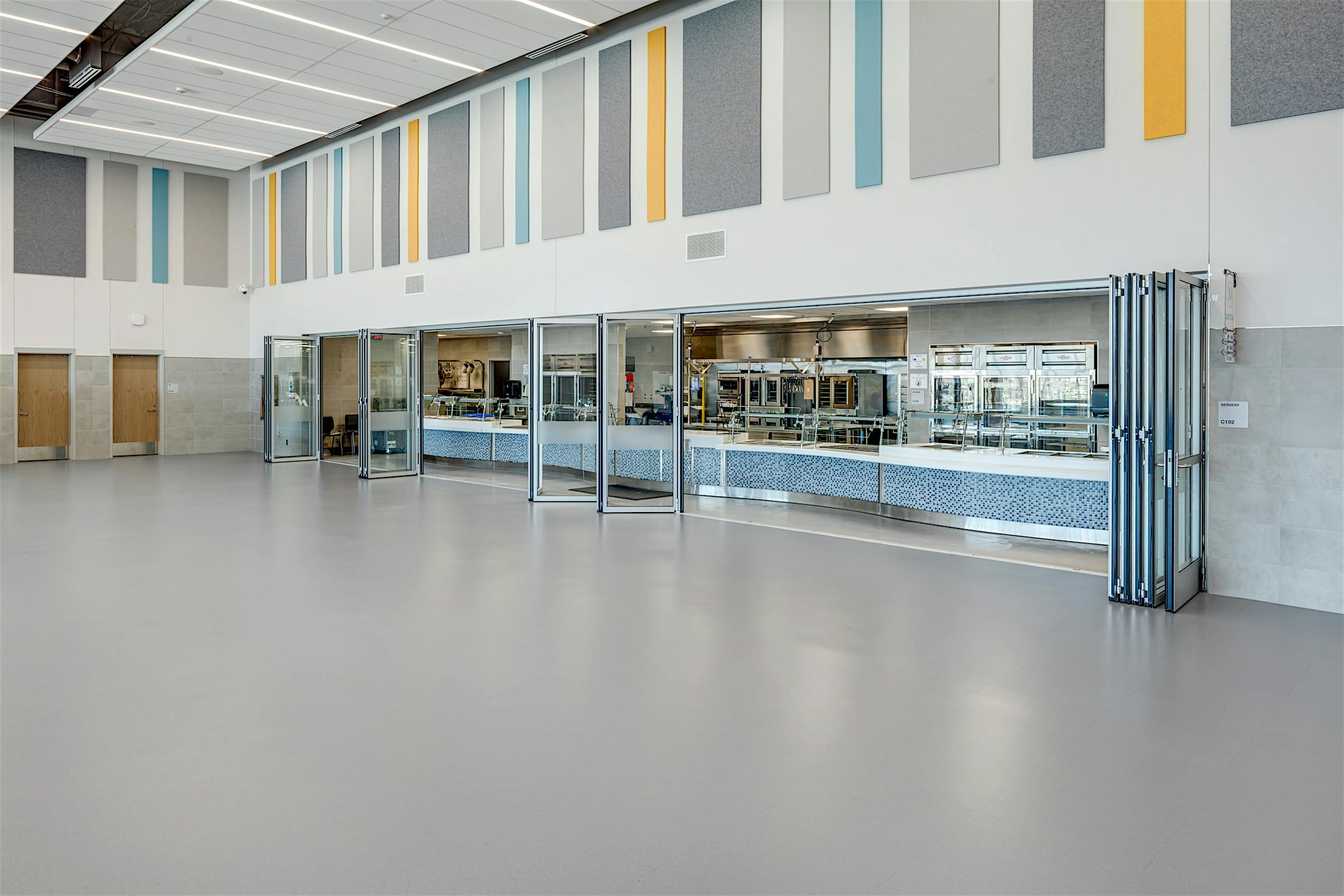 Classroom acoustical movable glass walls at Minett Elementary- Folding exterior