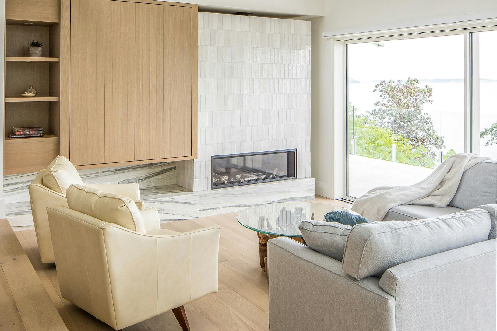 modern living room with cero minimal framed sliding glass wall 