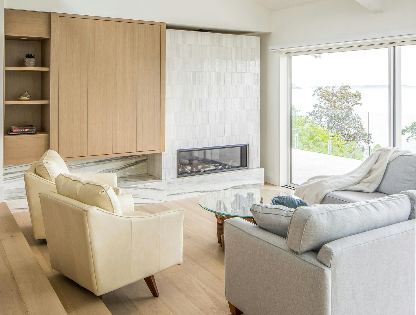 modern living room with cero minimal framed sliding glass wall 