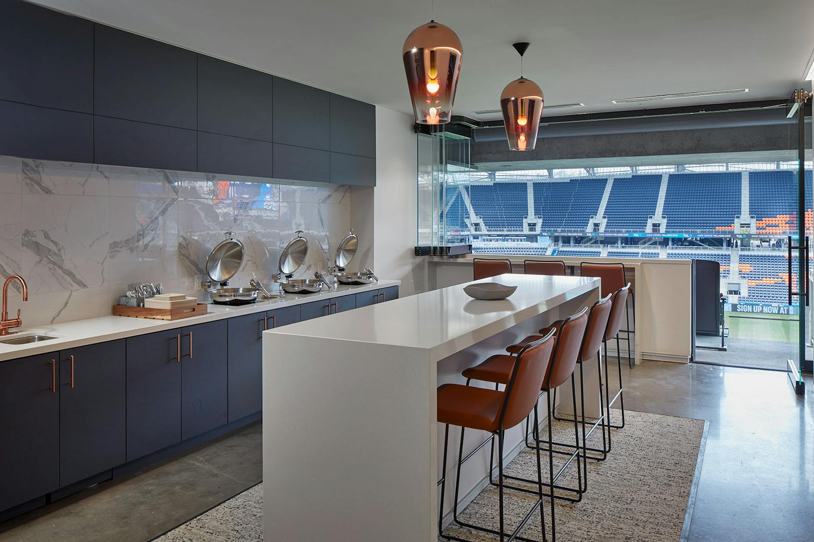 FC Cincinnati Stadium kitchen with large openings glass panels