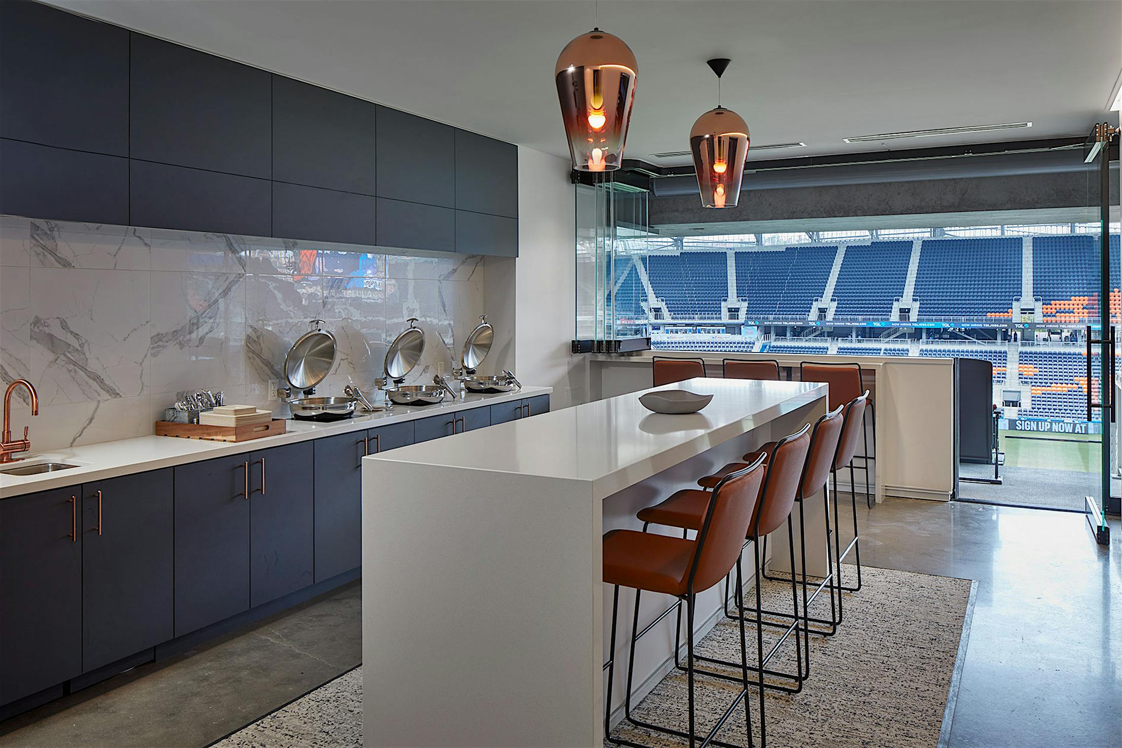 FC Cincinnati Stadium kitchen with large openings glass panels