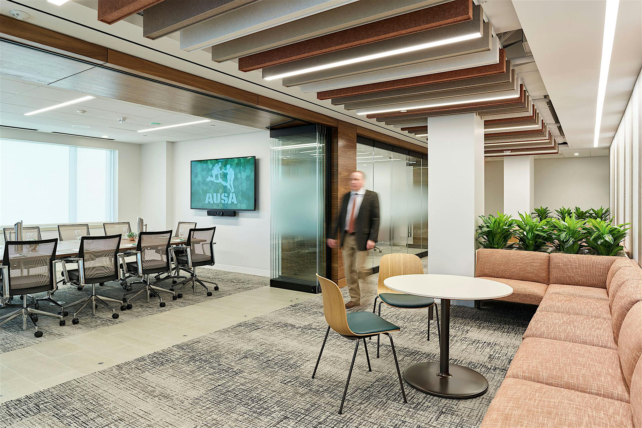 Modern conference room with large glass walls - interior