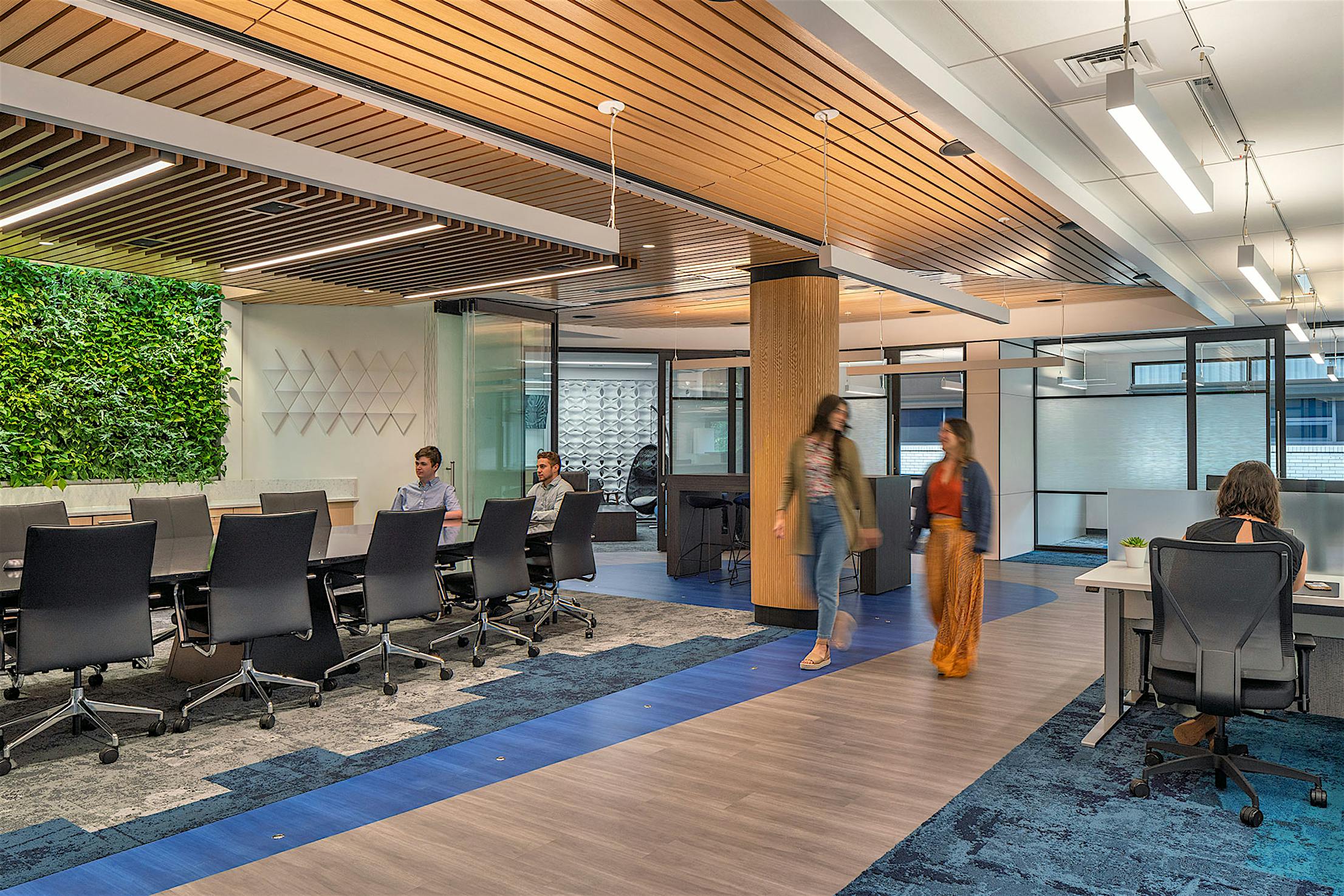 Modern office with large opening sliding glass walls