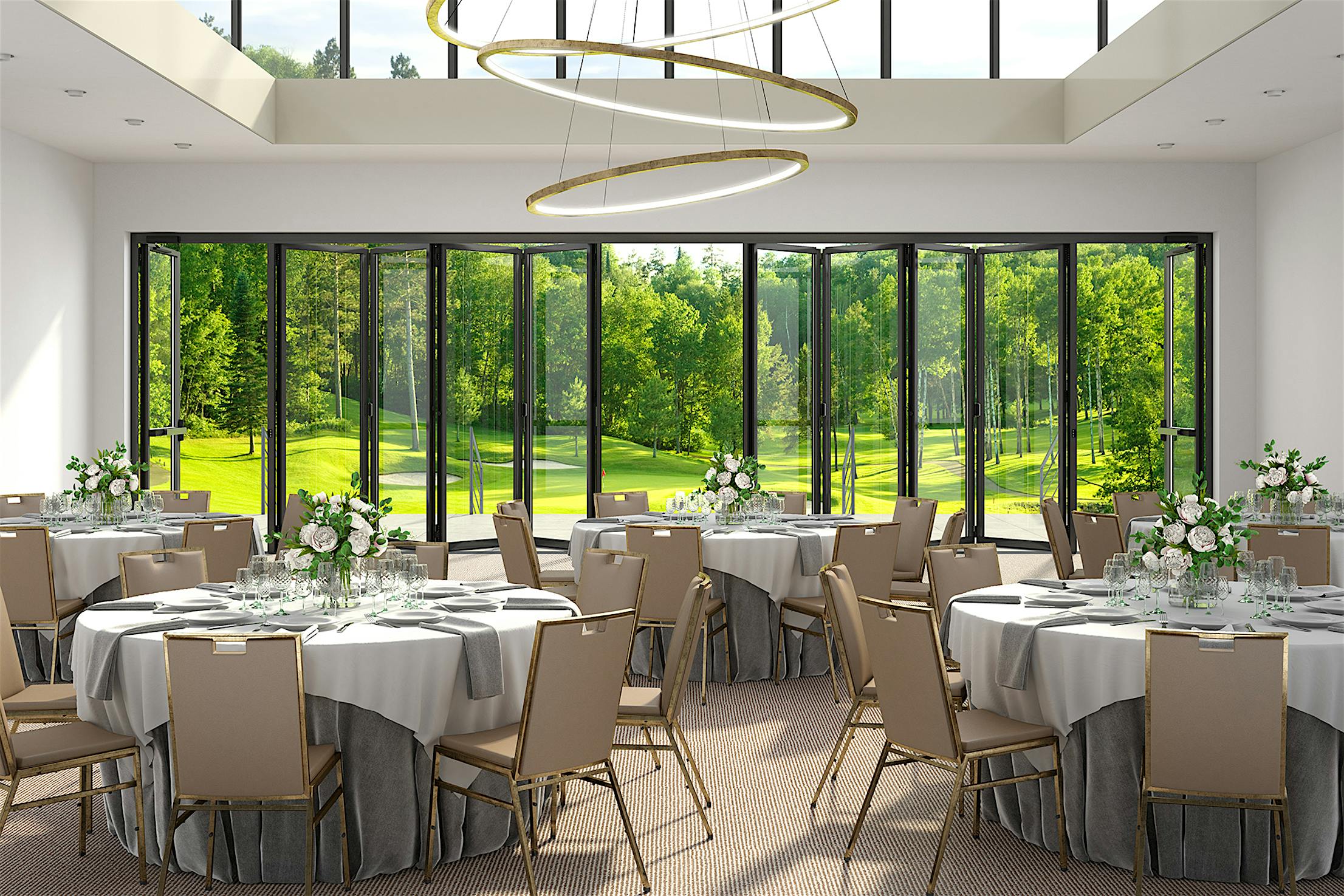 Folding patio glass walls -Ridgeway Event Center Banquet Animation