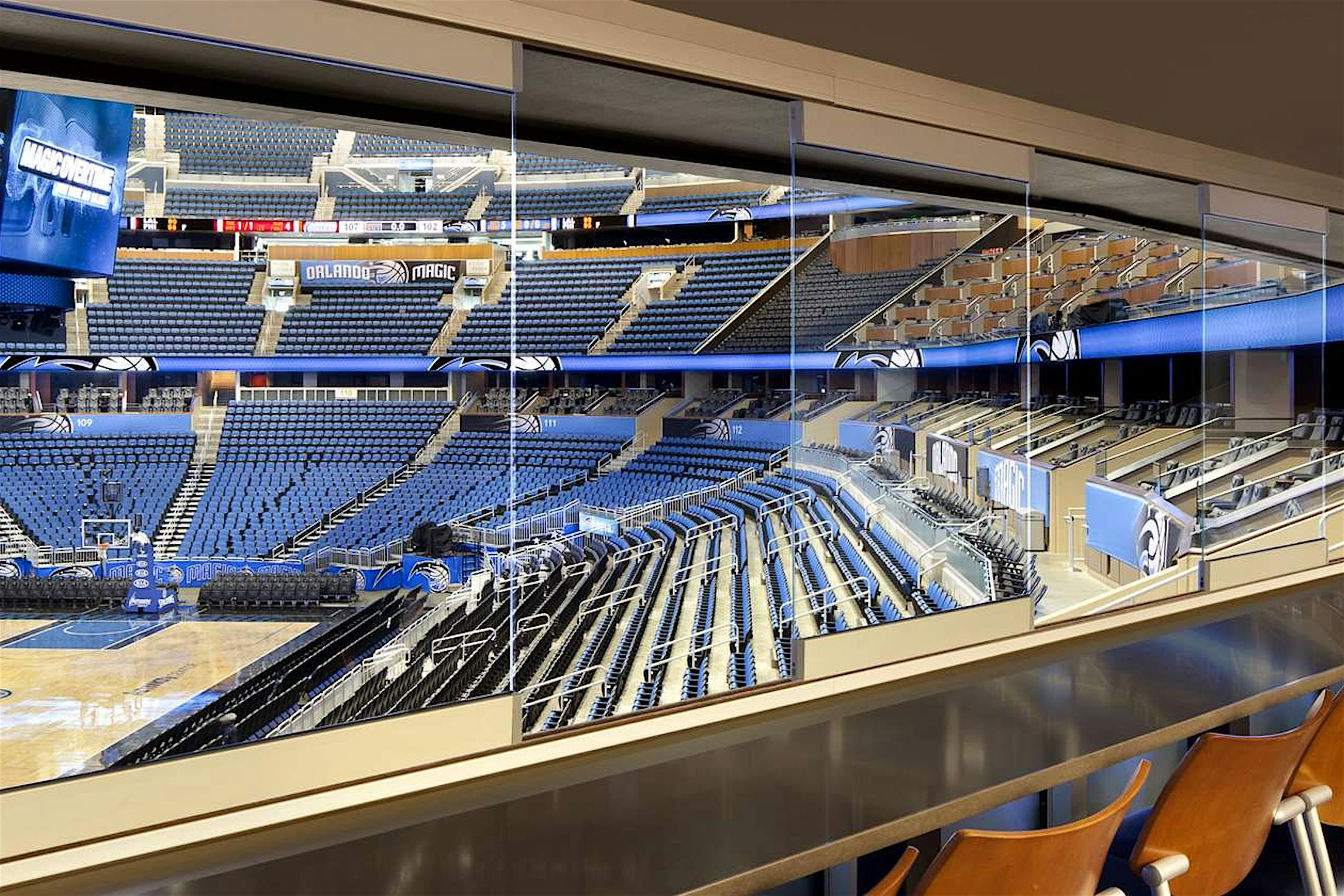 Commercial Sliding Glass Walls at Orlando Magic Stadium Arena - Opening Interior