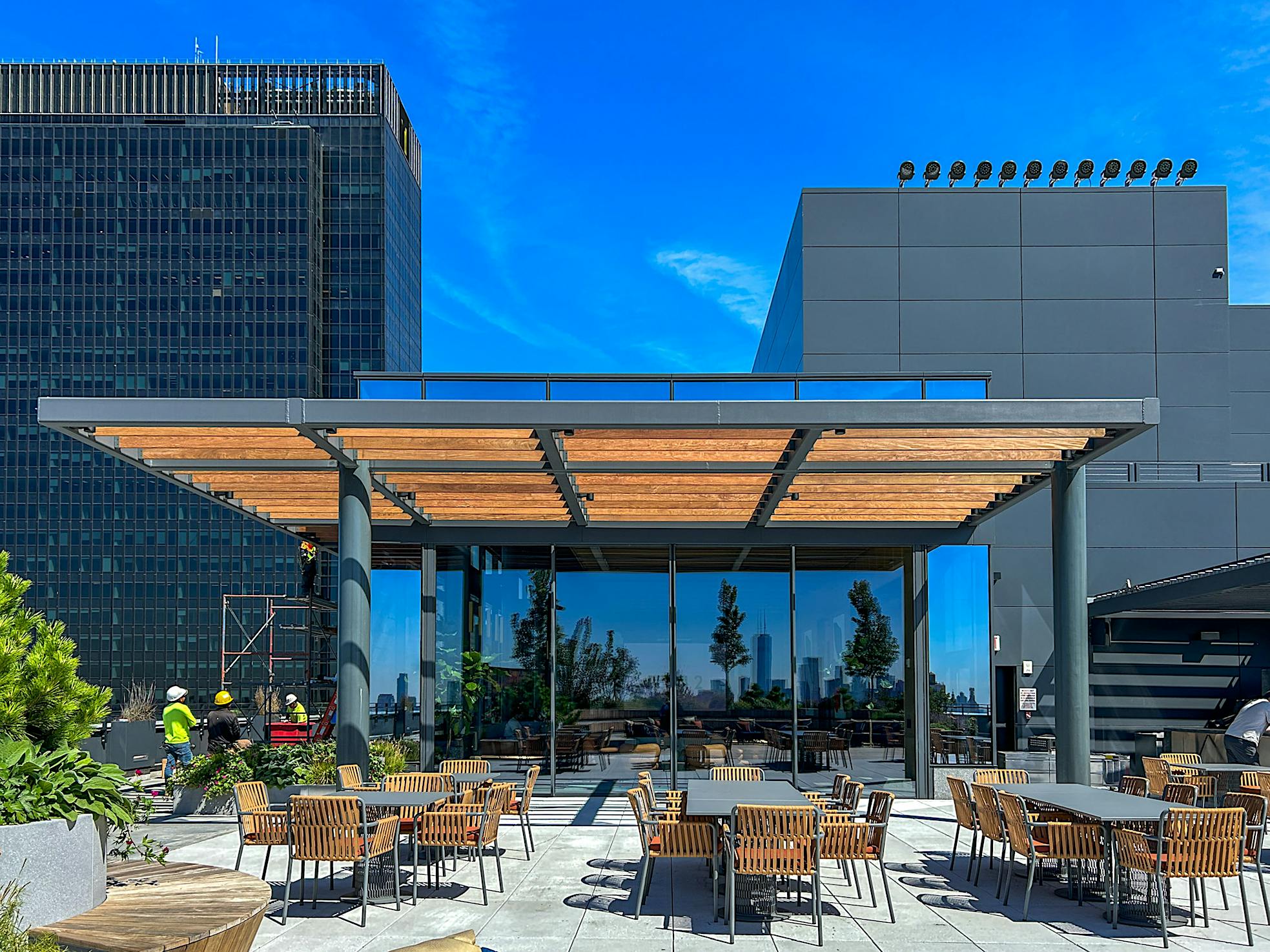resilient rooftop design with movable glass door system