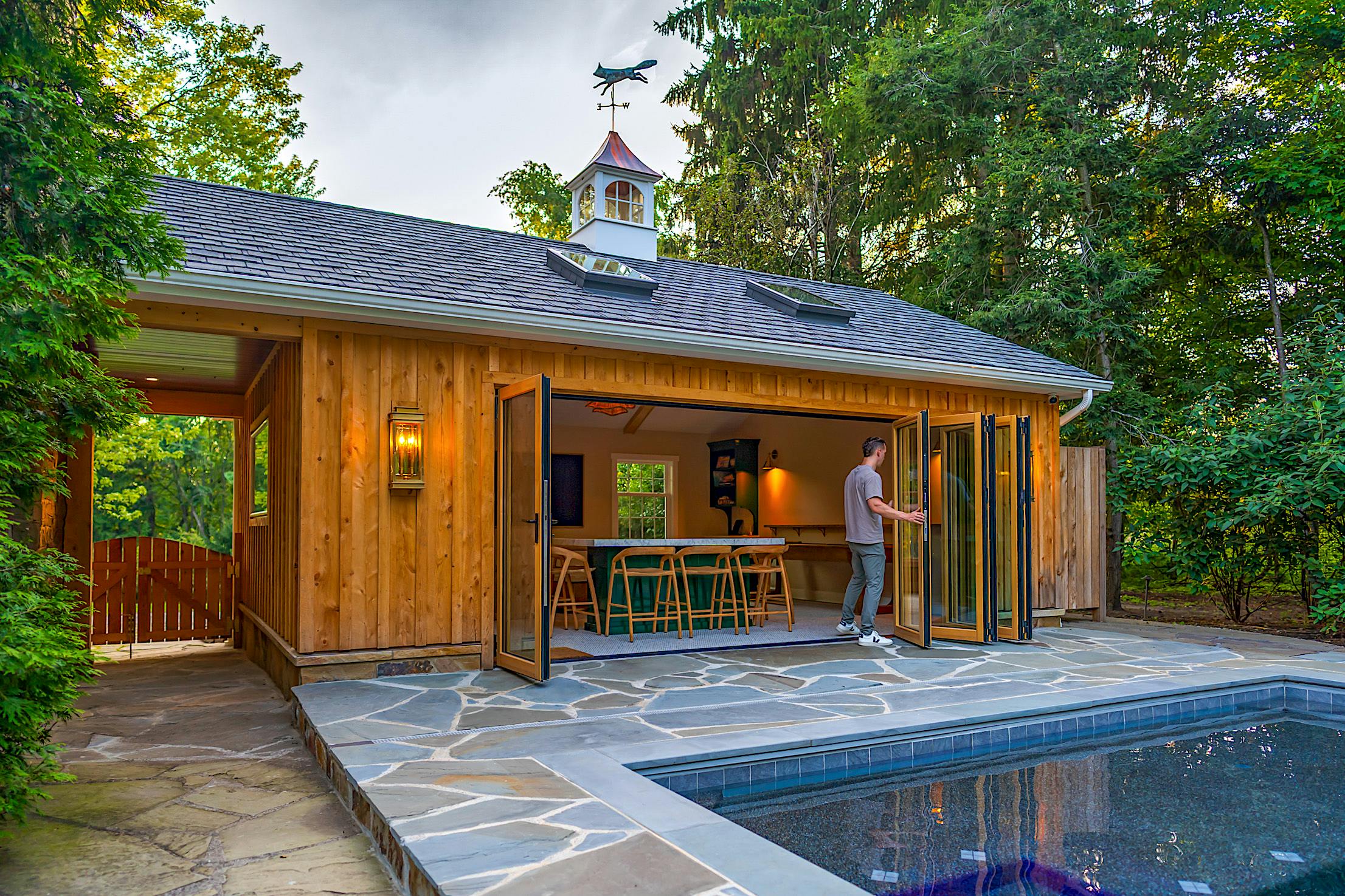 wood framed folding patio doors
