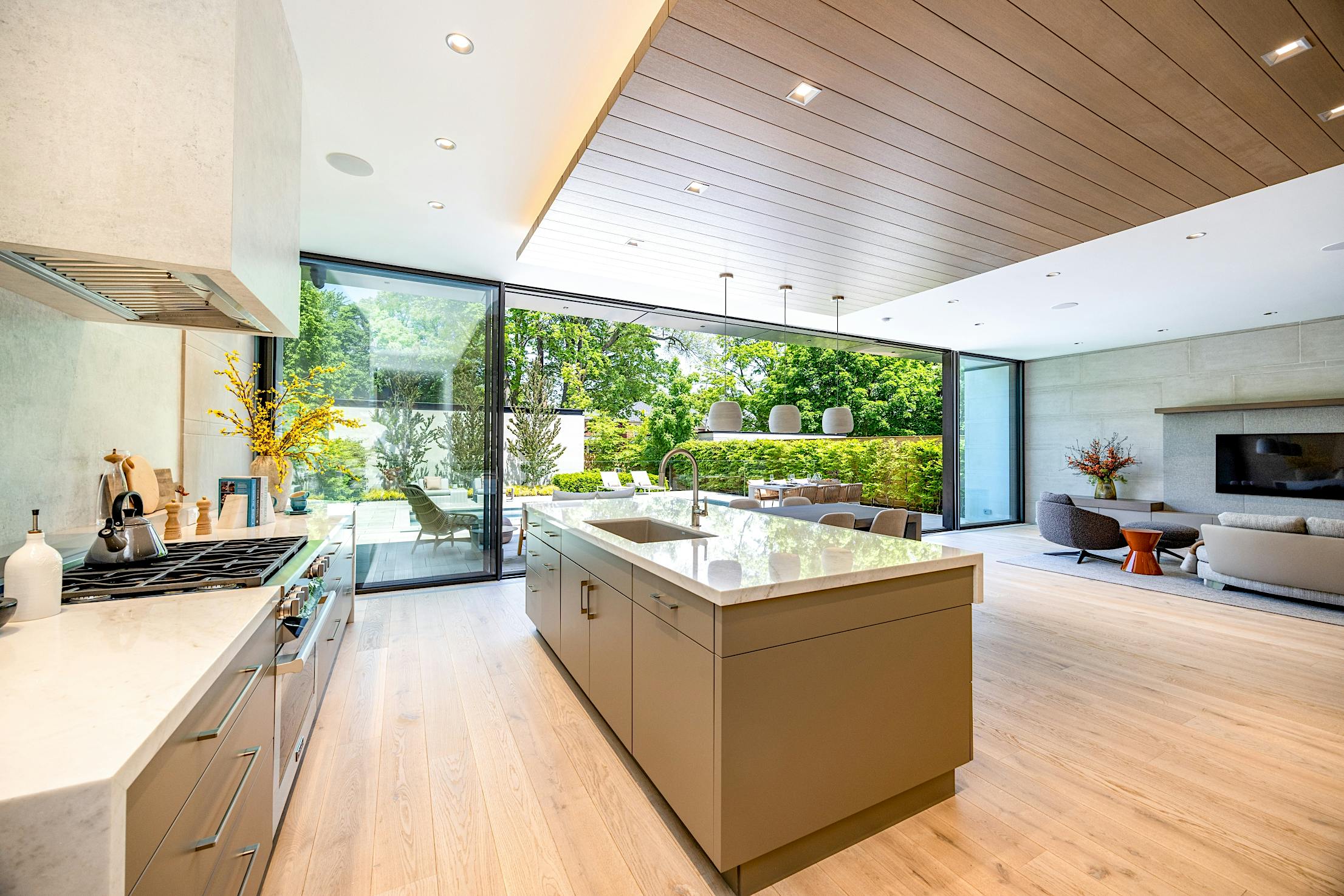 kitchen with modern home design and sliding glass wall