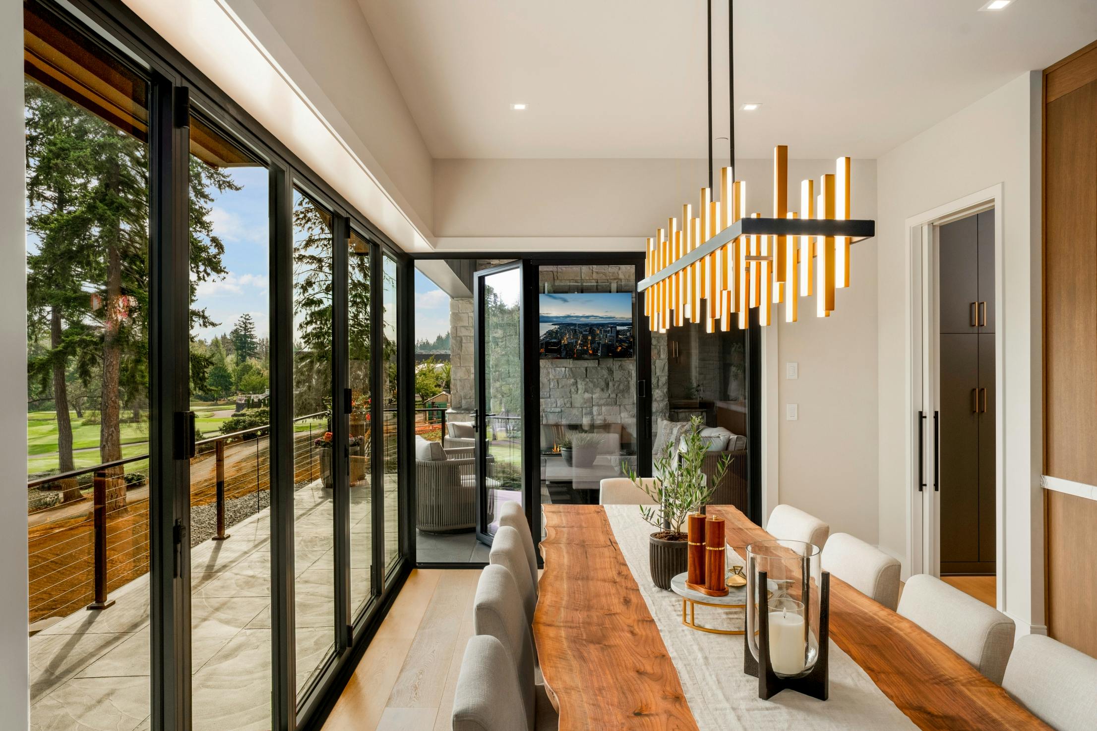 open corner folding glass door with swing door for daily use