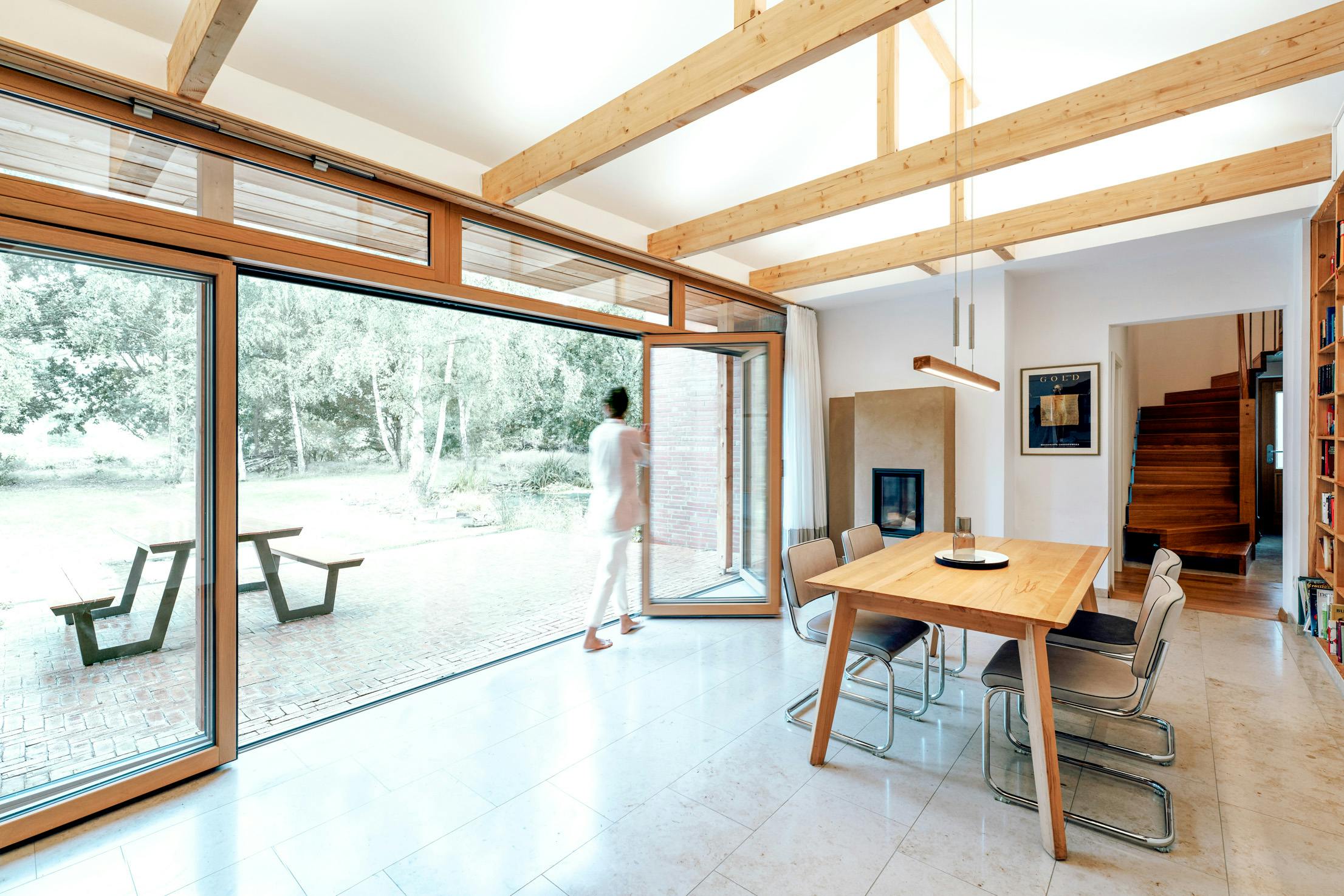 wood opening glass door in organic design