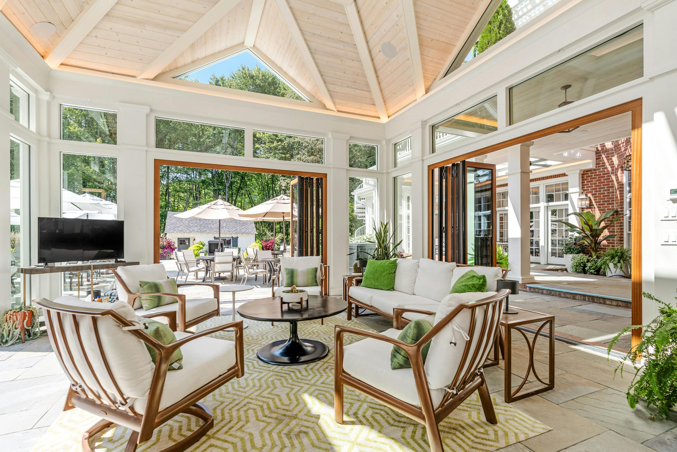 wood framed opening glass doors