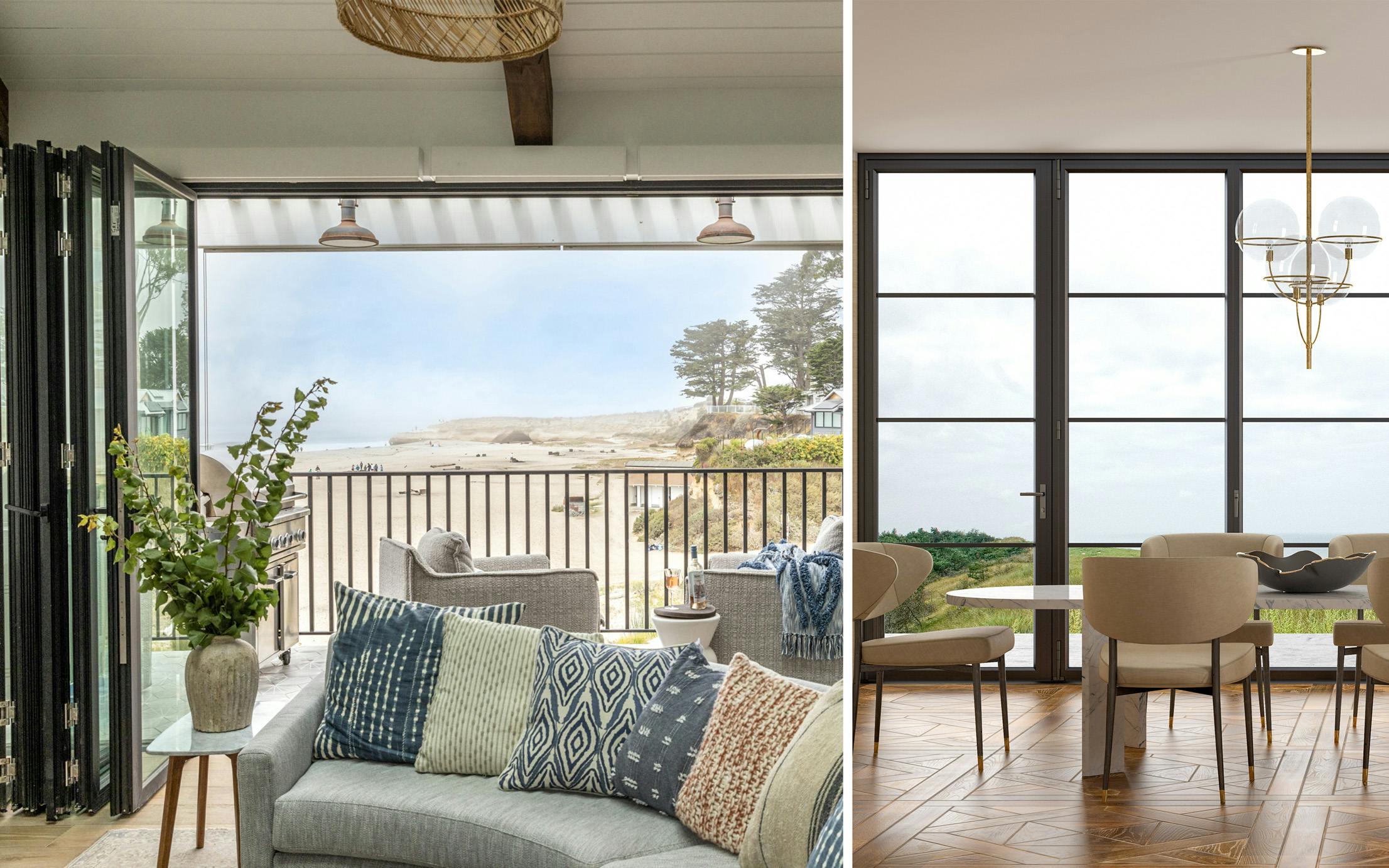 steel effect opening glass doors