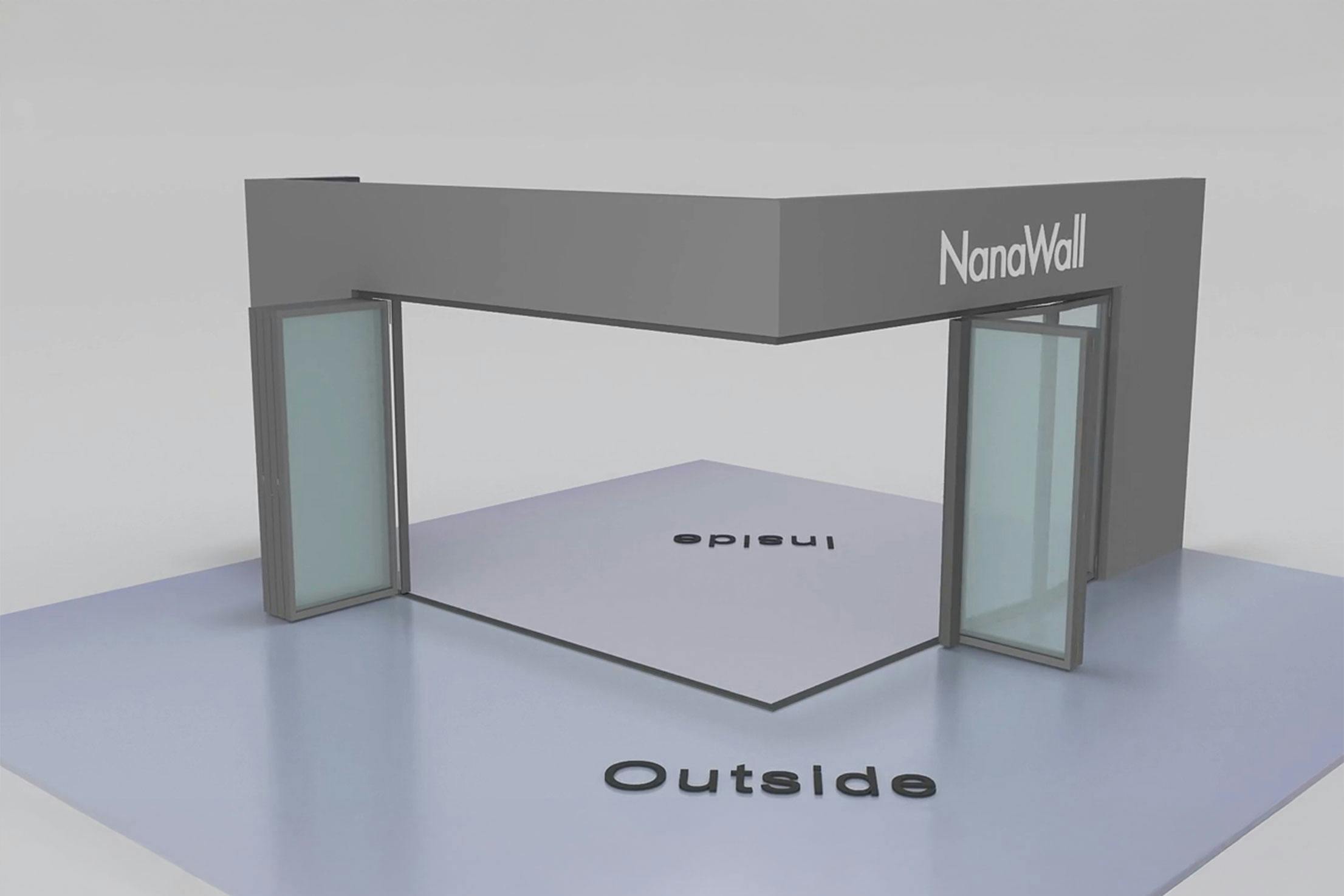 NanaWall eight-panel folding glass door, outward opening; 4 panel folding left, 4 panels folding right (o4L4R)