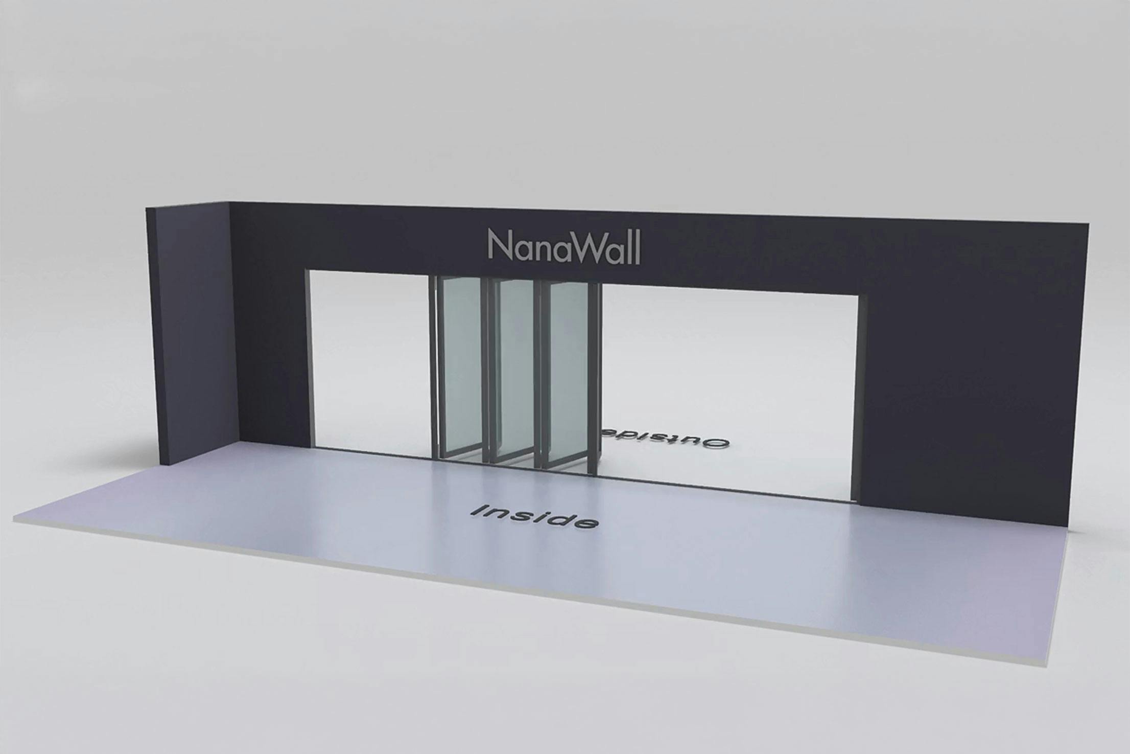NanaWall seven-panel folding glass door, outward opening, 6 panels left and Right and 1 panel right (o6LR 1R)